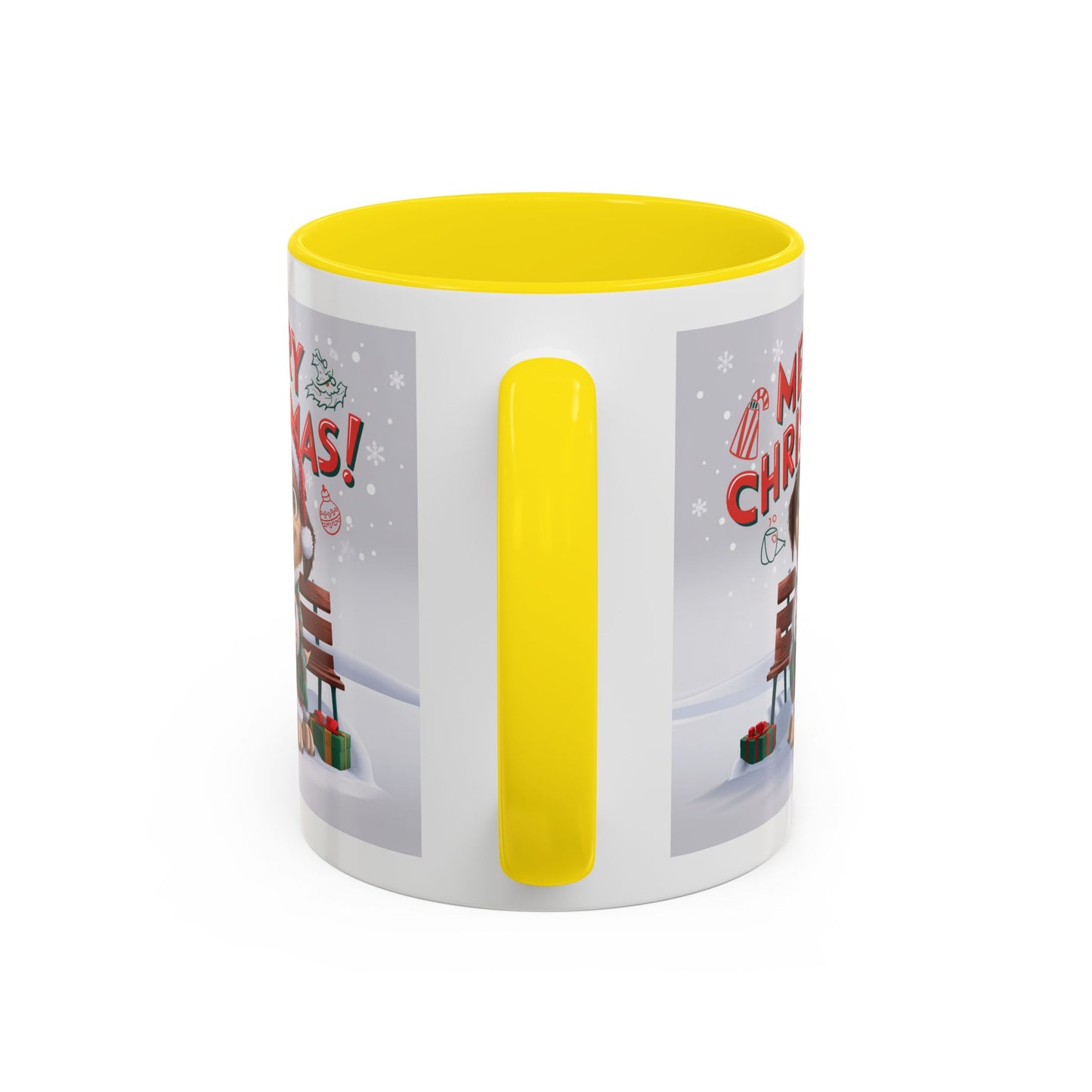 Christmas Mug - Merry Christmas Red Text Puppy Green Top