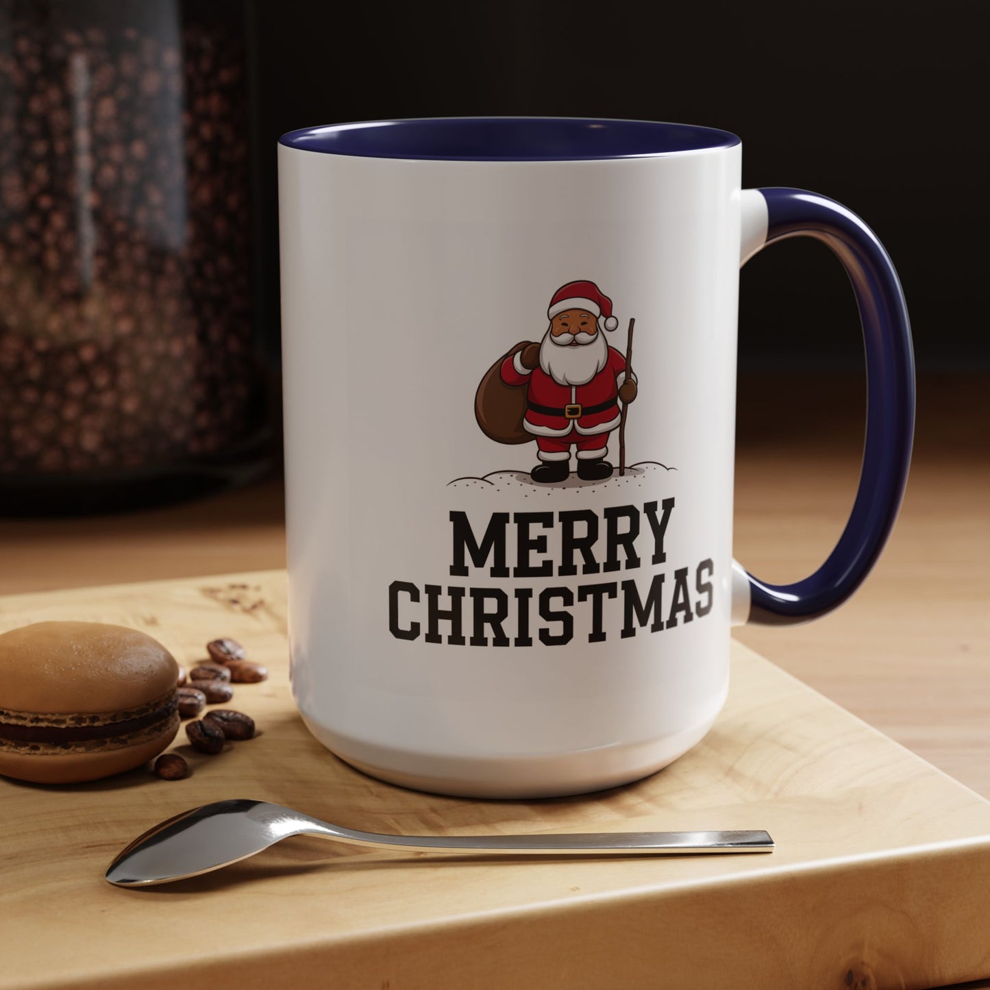 Christmas Mug - Merry Christmas Black Text Santa Walking