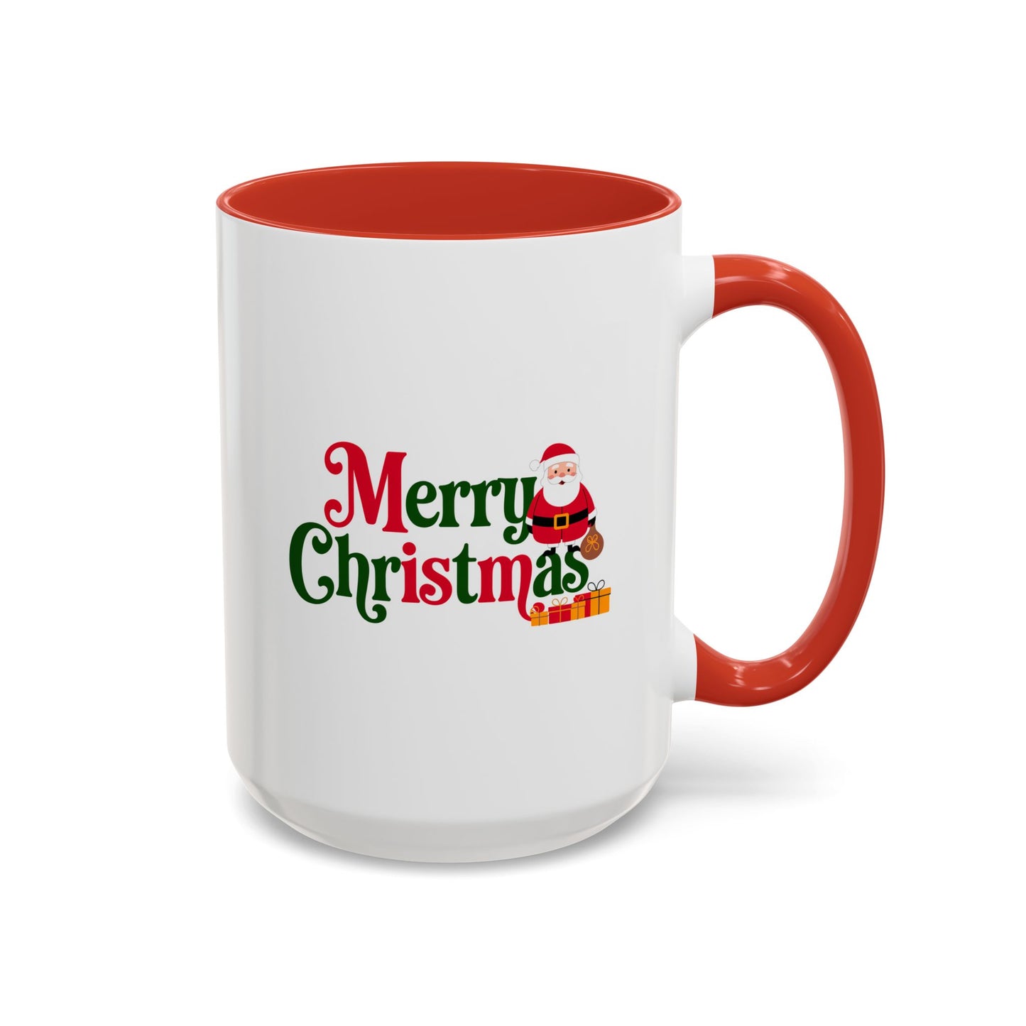 Christmas Mug - Merry Christmas Green & Red Text Santa Presents