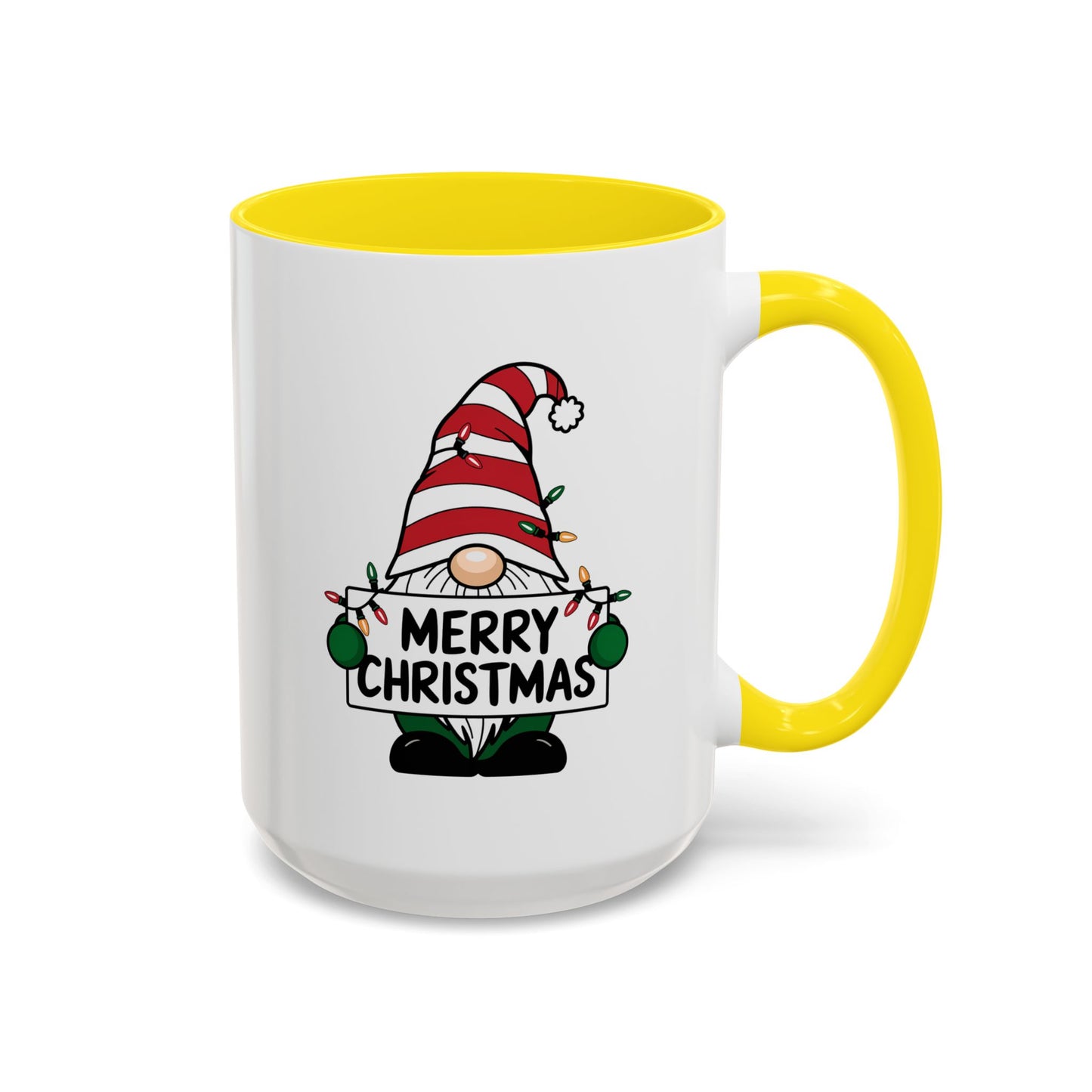 Christmas Mug - Merry Christmas Black Text Gnome Lights