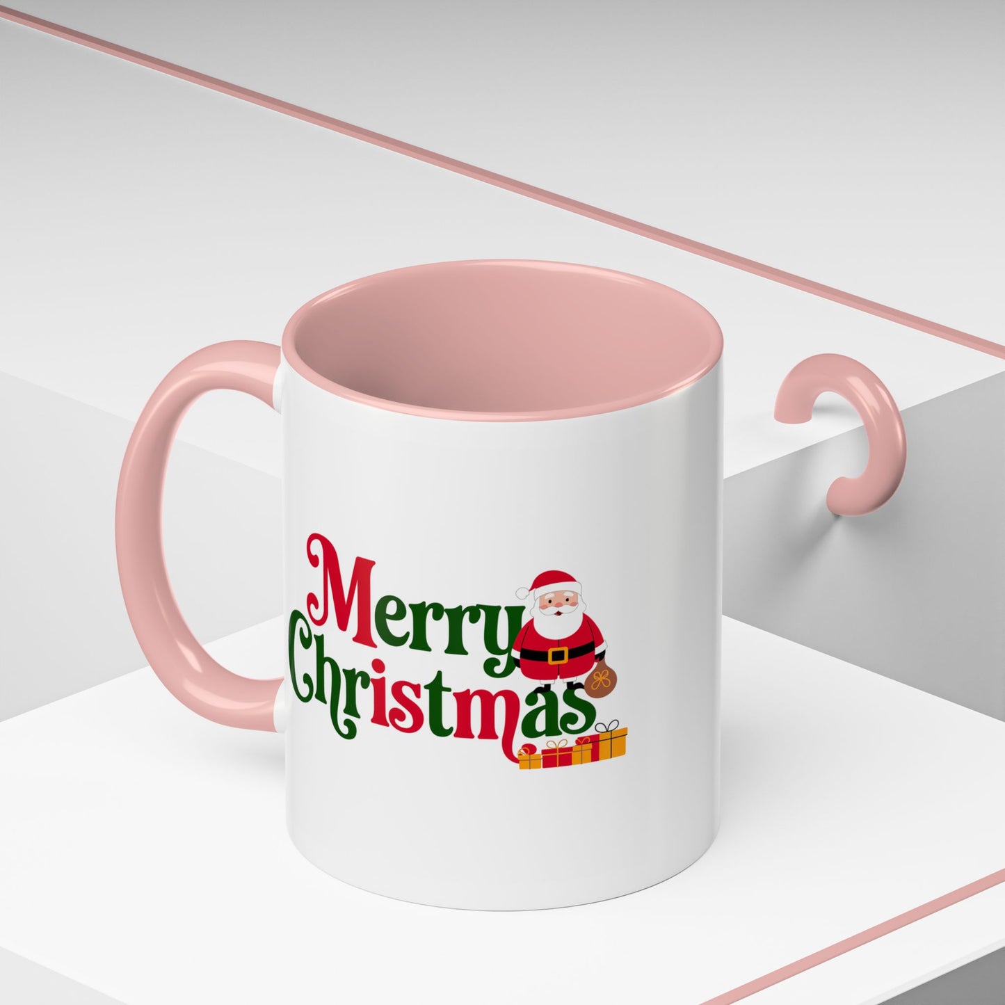 Christmas Mug - Merry Christmas Green & Red Text Santa Presents
