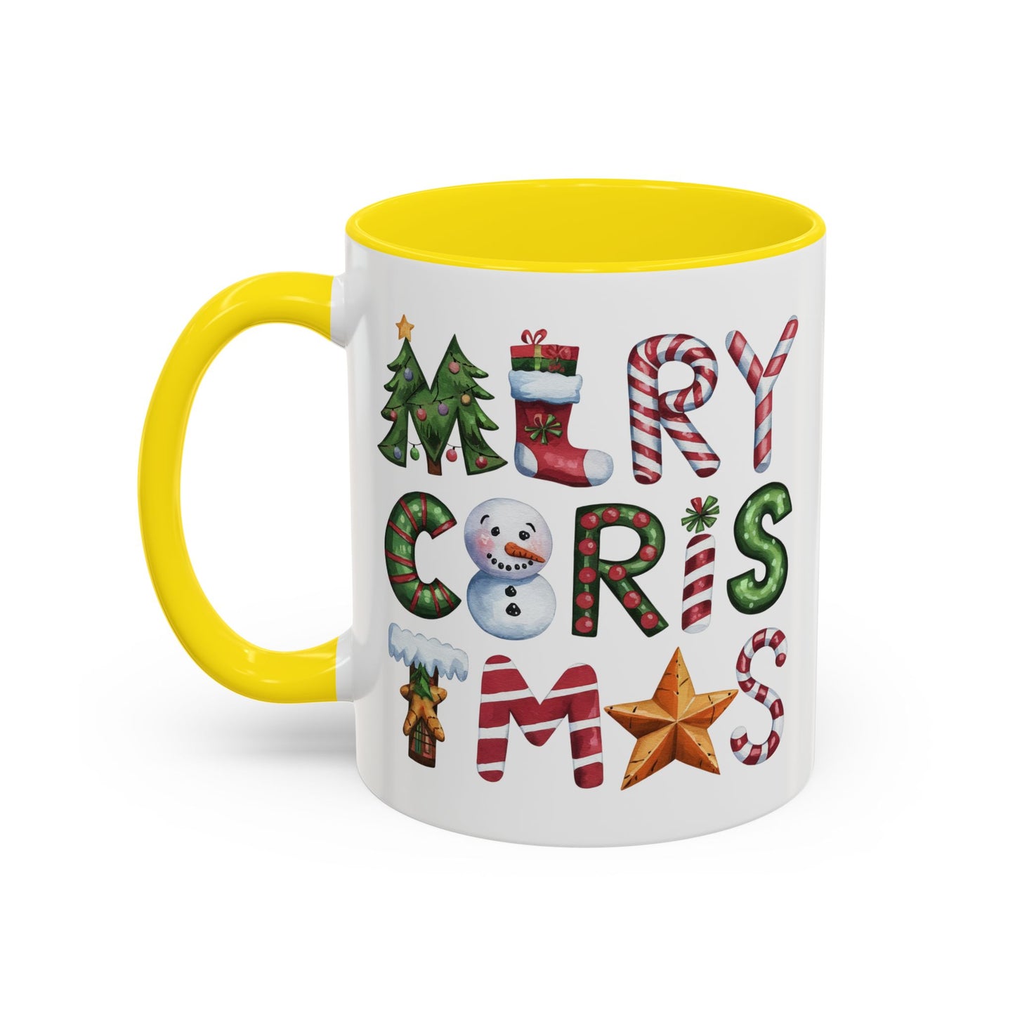 Christmas Mug - Merry Christmas Green Red & Gold Patterned Text