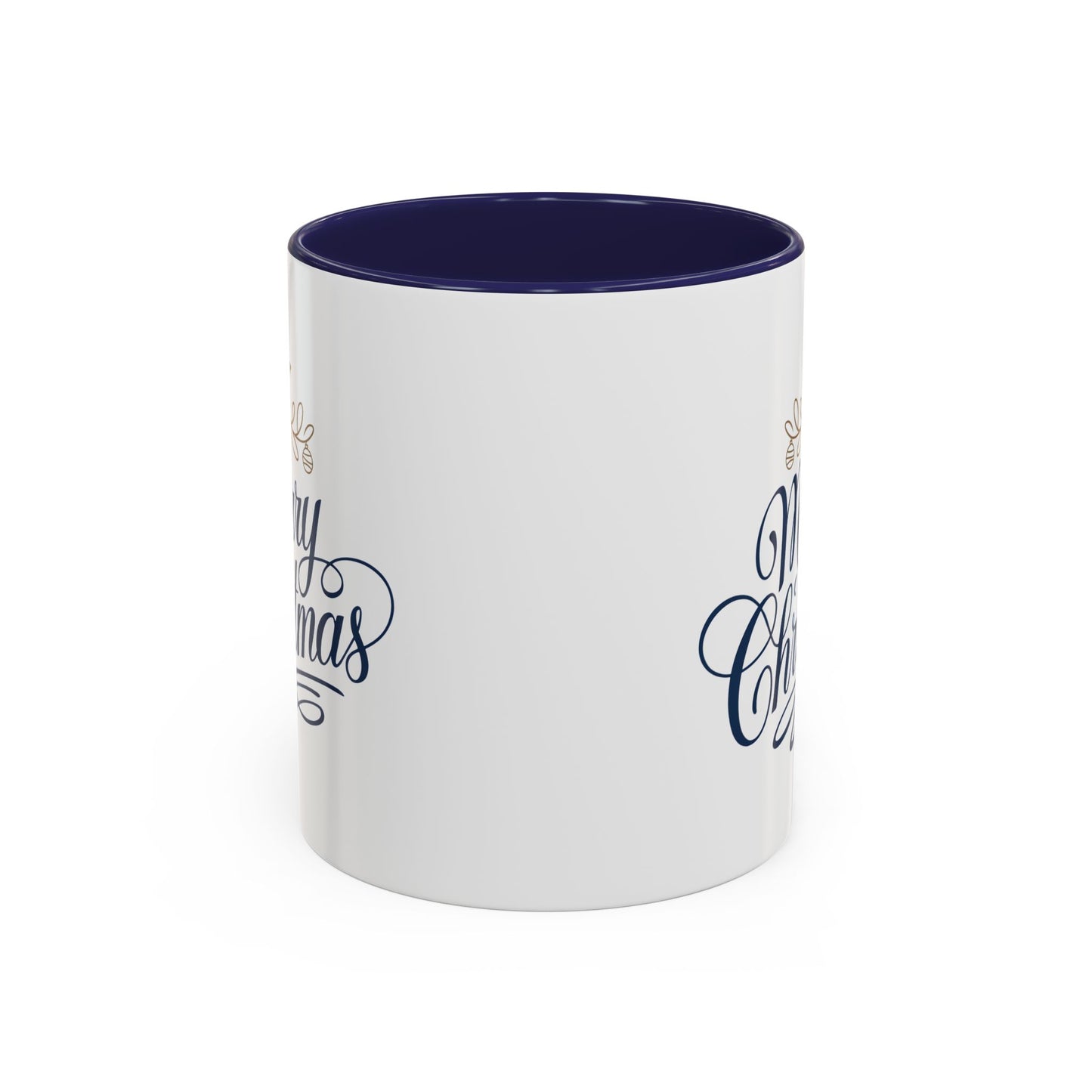 Christmas Mug - Merry Christmas Blue Text Gold Ornaments