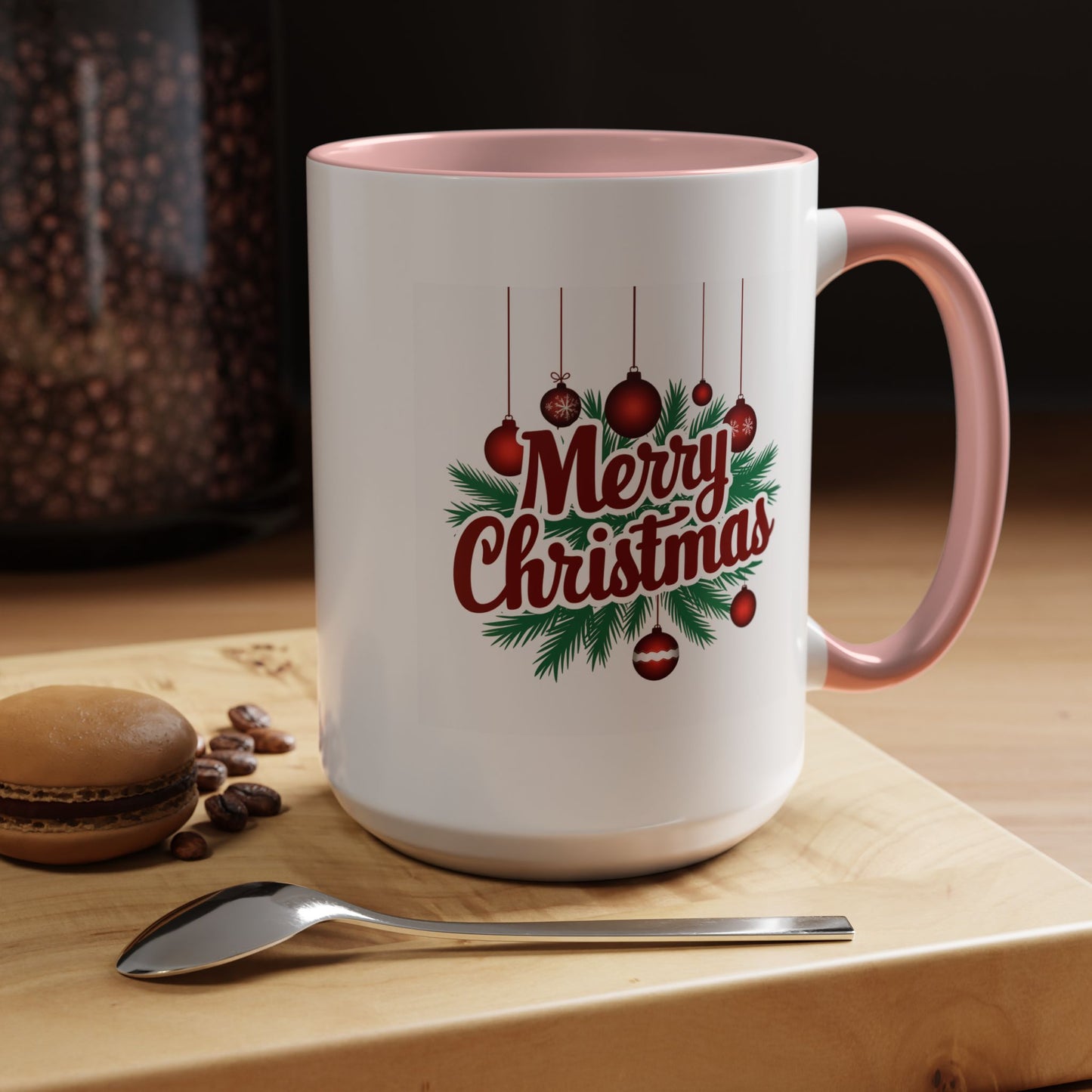 Christmas Mug - Merry Christmas Maroon Text Ornaments