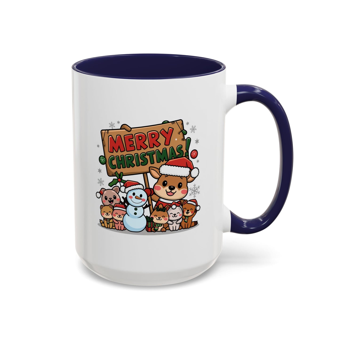 Christmas Mug - Merry Christmas Red & Green Text Reindeer Snowman