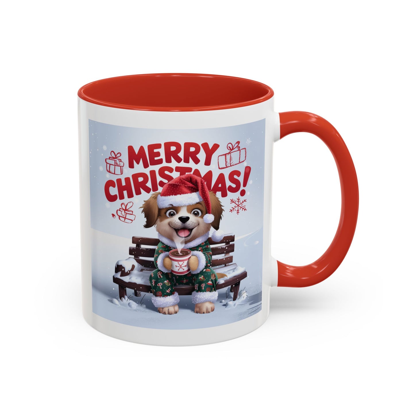 Christmas Mug - Merry Christmas Red Text Puppy Green Top 2