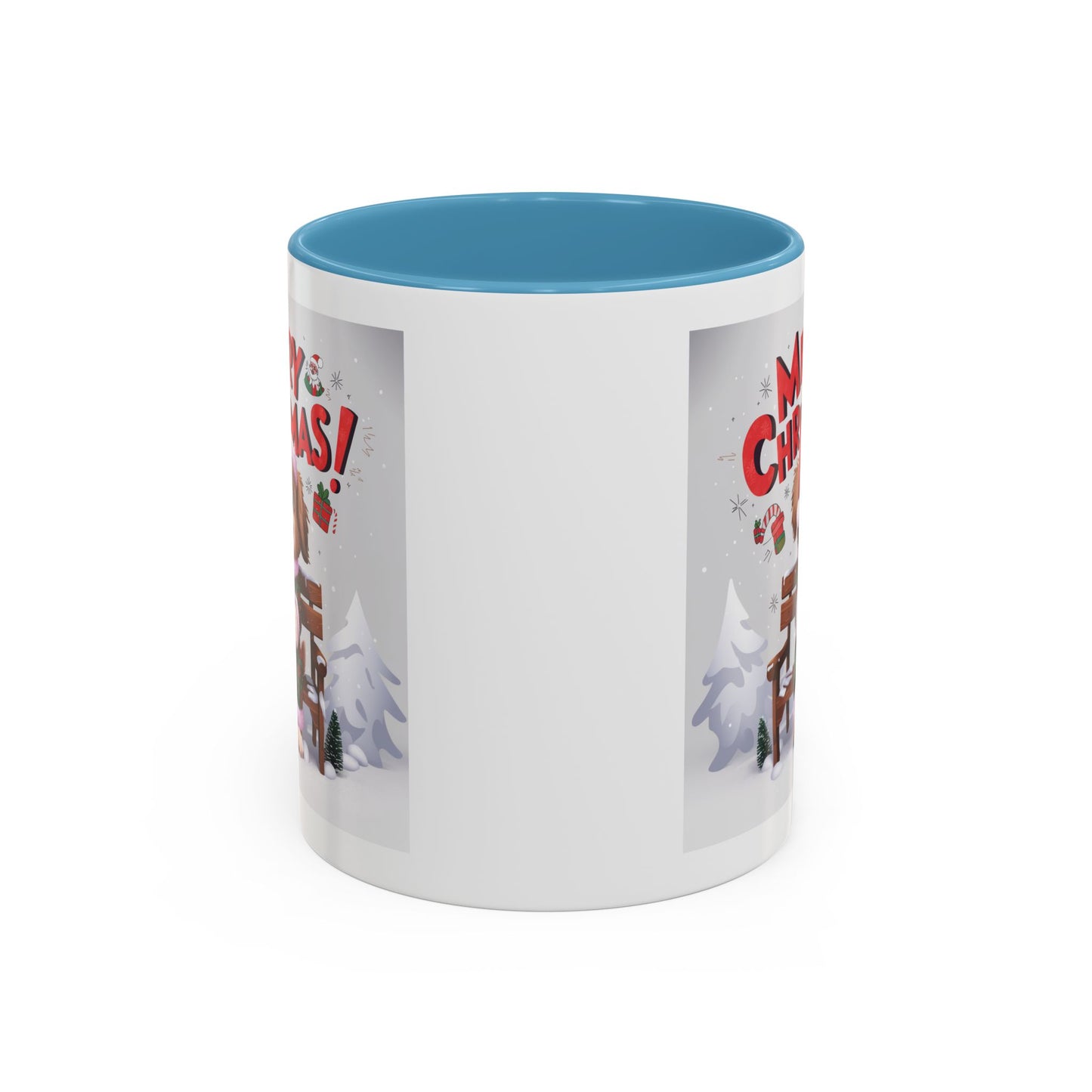Christmas Mug - Merry Christmas Red Text Puppy Green & Red Top