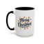 Christmas Mug - Merry Christmas Black Text Fall Leaves