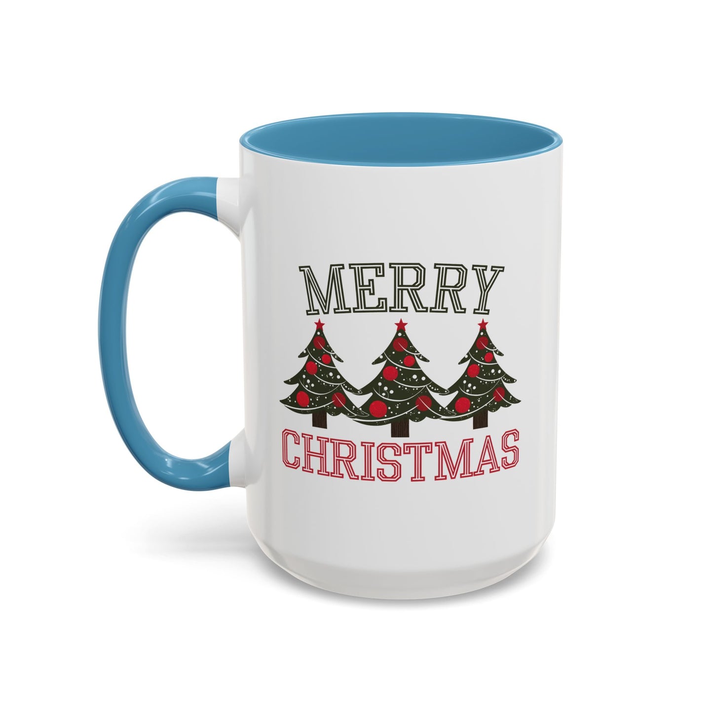Christmas Mug - Merry Christmas Green & Red Text Decorative Trees