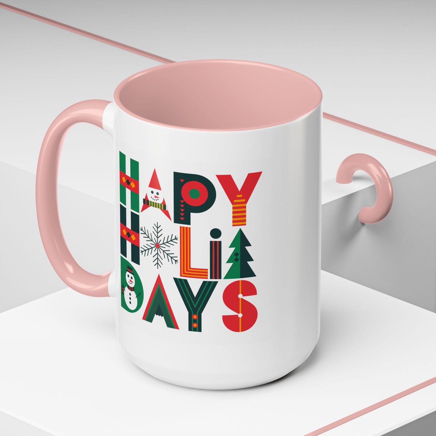 Christmas Mug - Happy Holidays Green Red & Blue Decorative Text