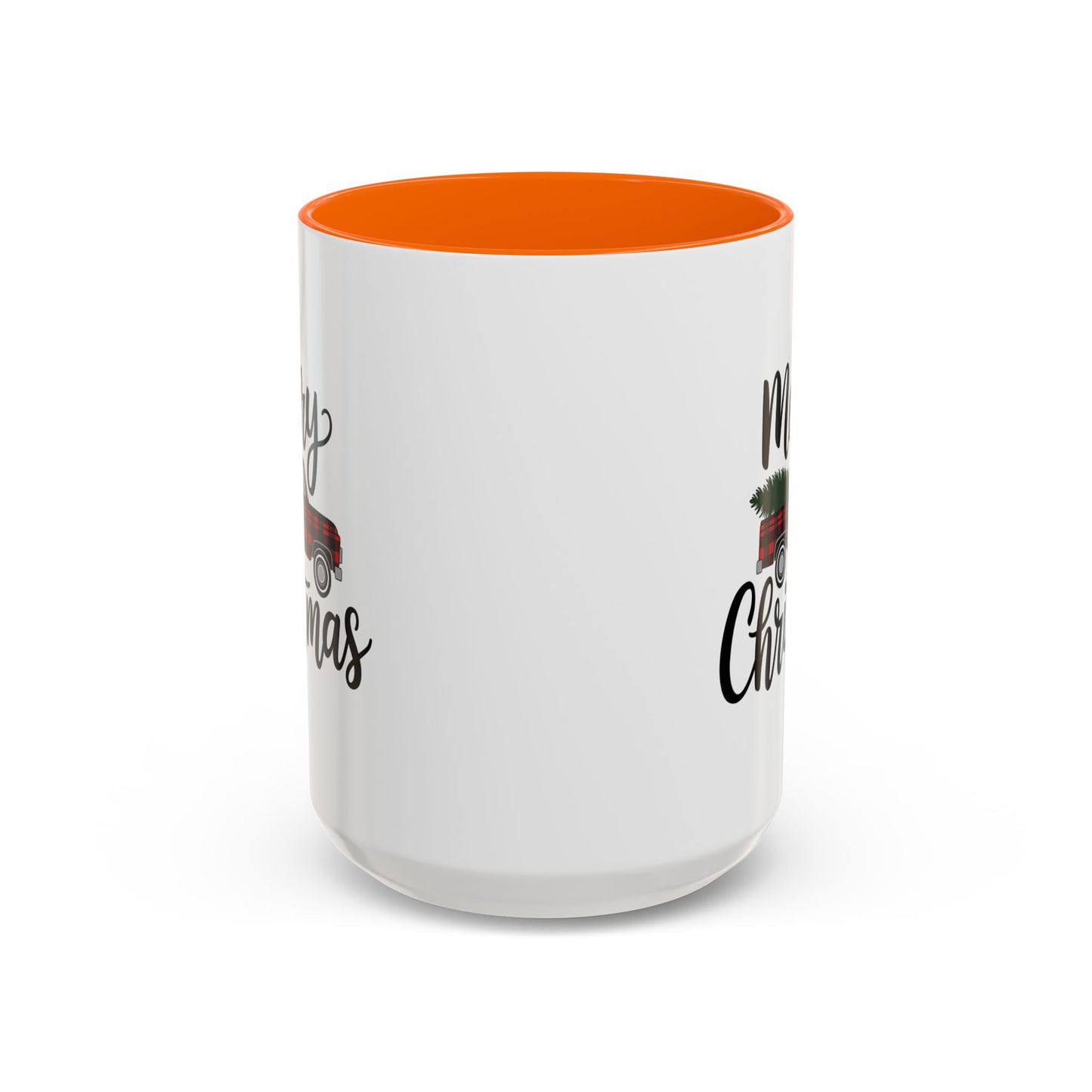 Christmas Mug - Merry Christmas Black Text Tartan Truck