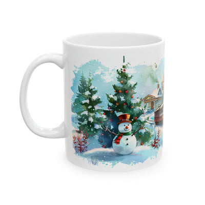 Christmas Mug - Snowman Trees Train