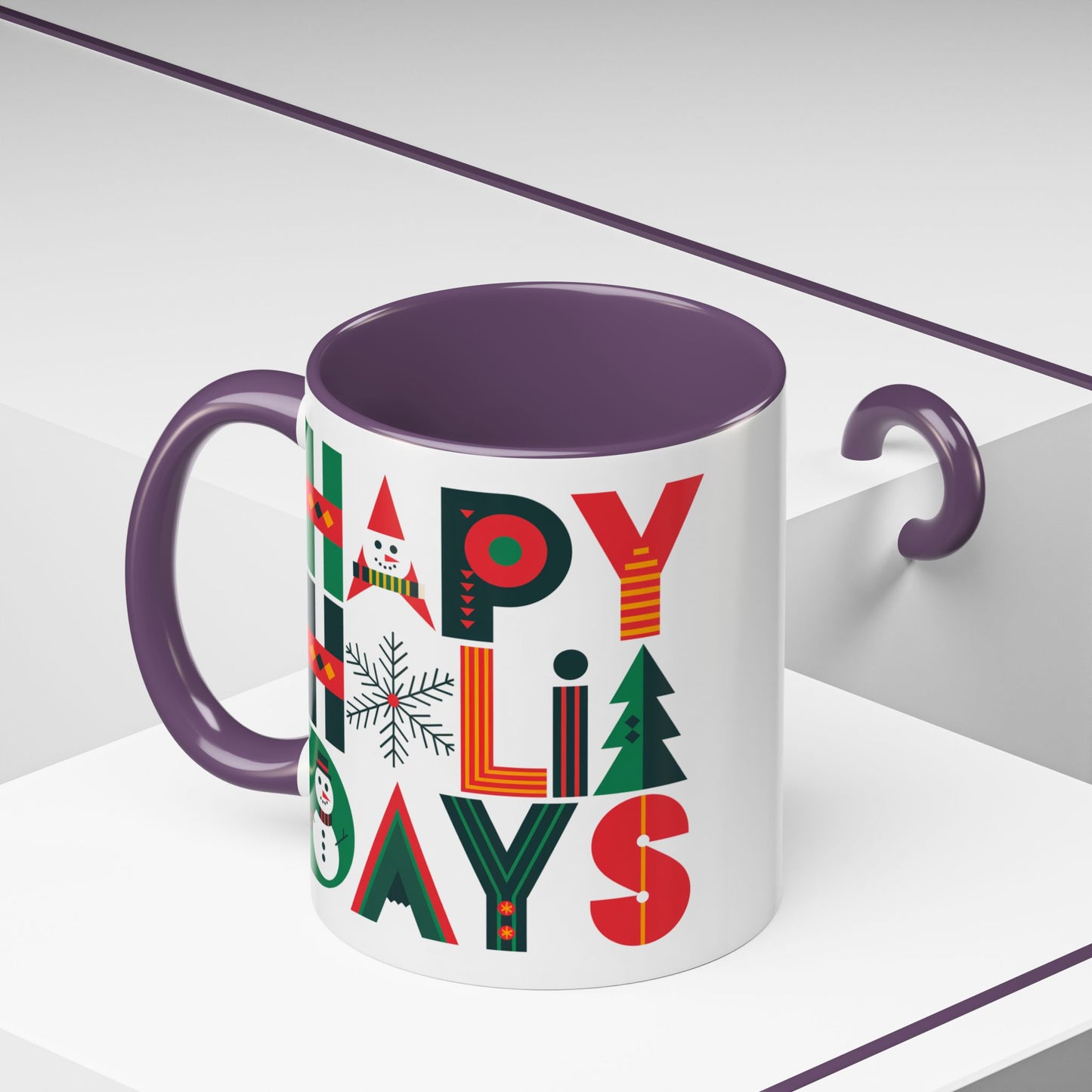Christmas Mug - Happy Holidays Green Red & Blue Decorative Text