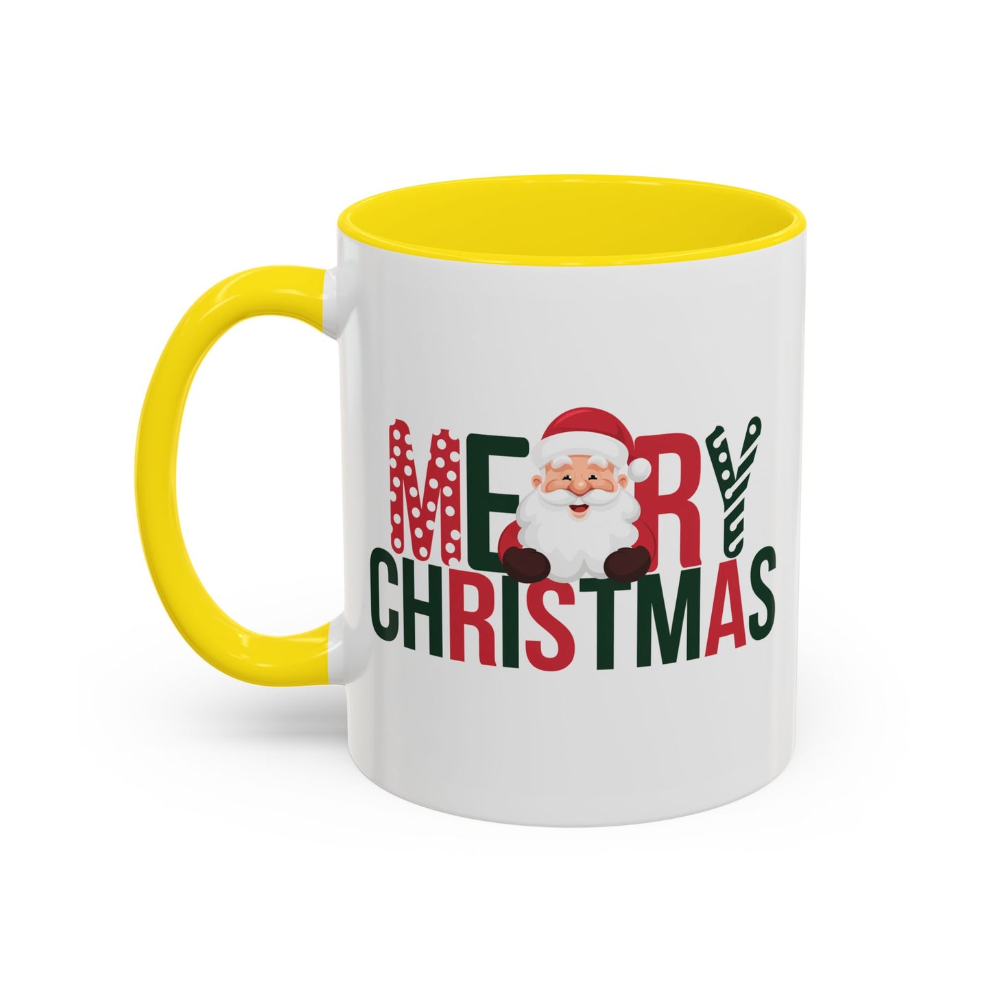 Christmas Mug - Merry Christmas Green & Red Text Santa