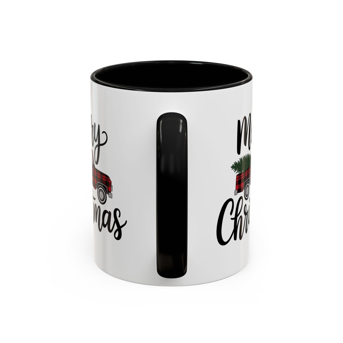 Christmas Mug - Merry Christmas Black Text Tartan Truck