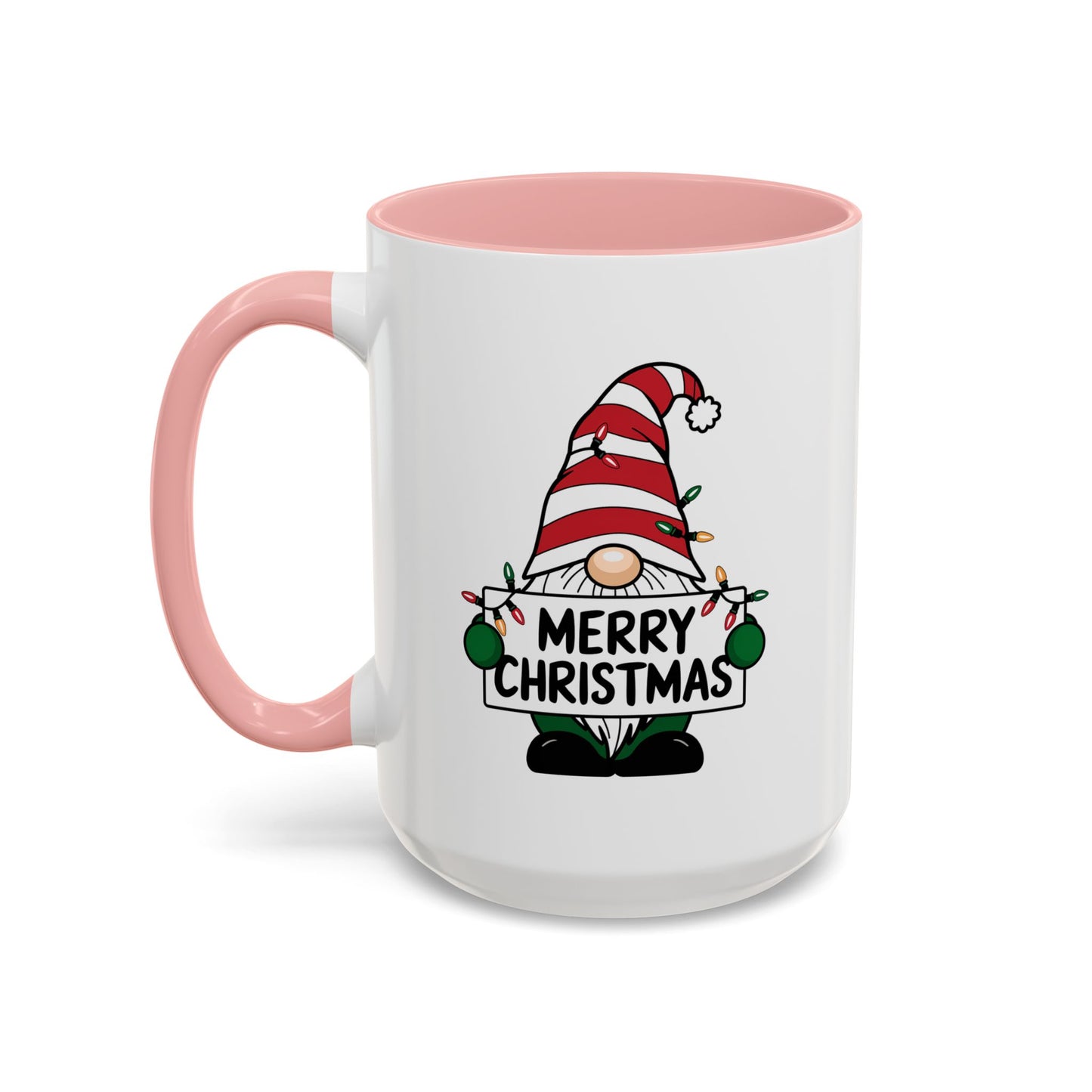Christmas Mug - Merry Christmas Black Text Gnome Lights