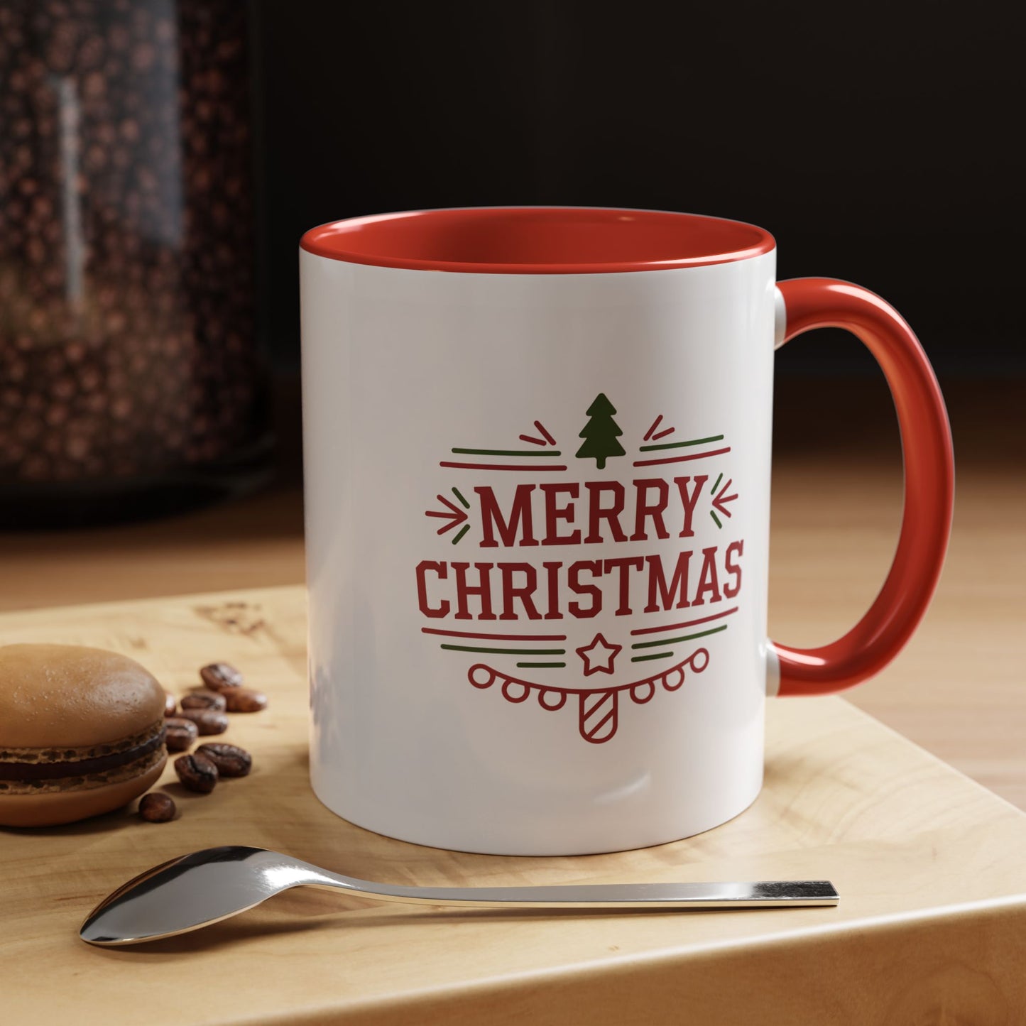 Christmas Mug - Merry Christmas Maroon Text Tree Star