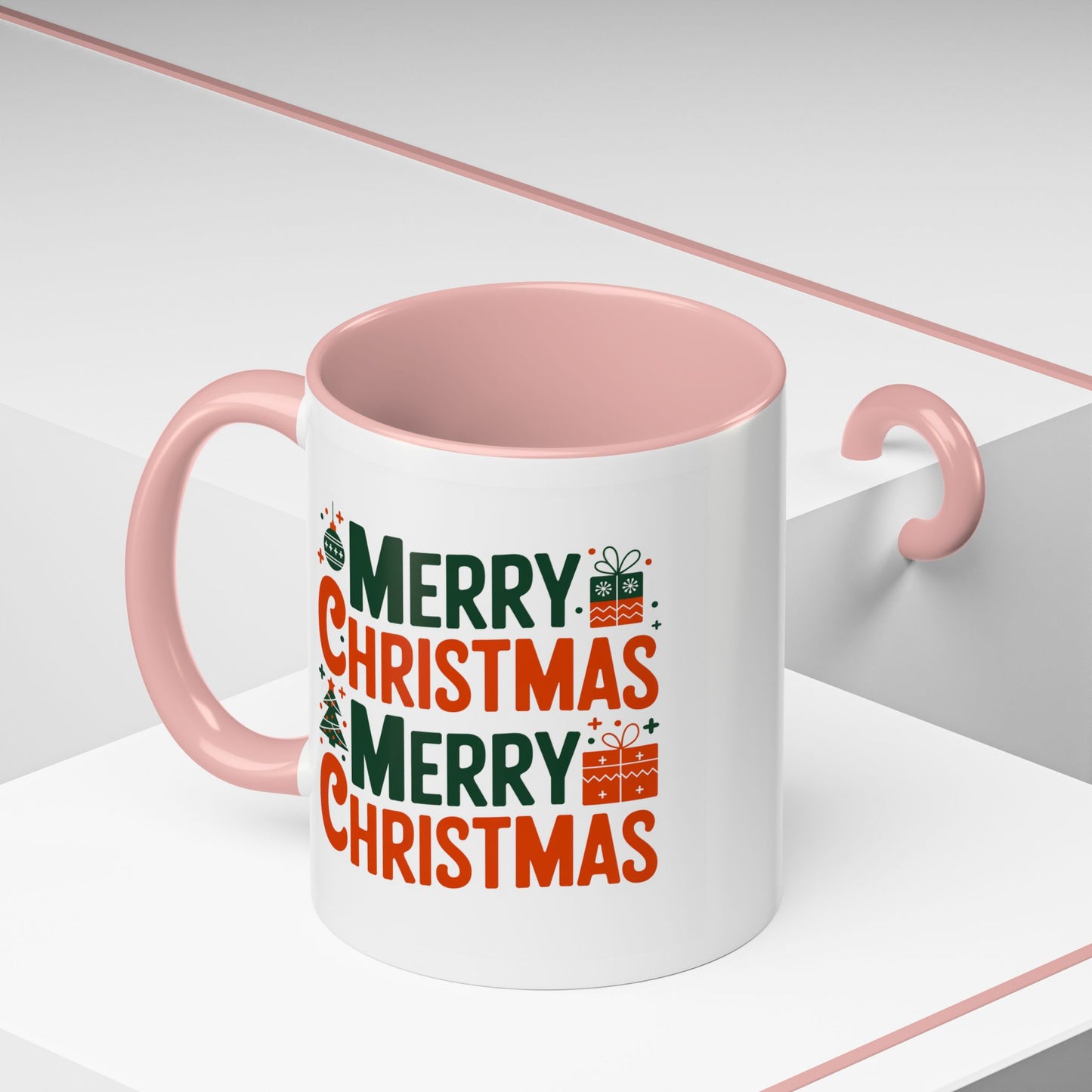 Christmas Mug - Green & Red Text Tree Presents