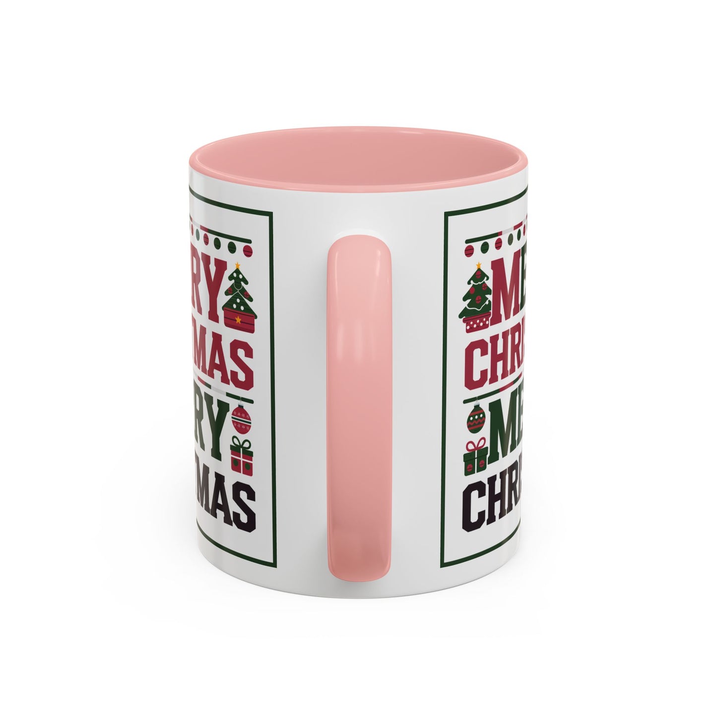 Christmas Mug - Merry Christmas Red Green & Black Text Trees Presents