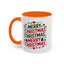 Christmas Mug - Merry Christmas Green & Red Text Trees Hearts Snowflakes Stars