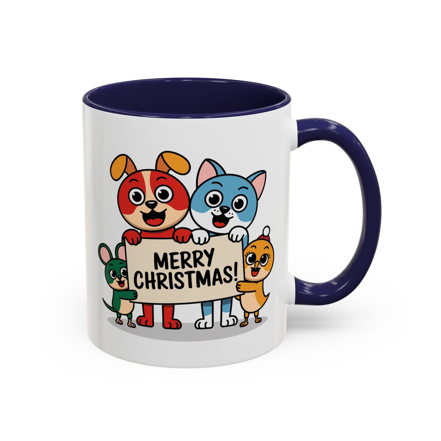 Christmas Mug - Merry Christmas Black Text Mouse Dog Cat Bird