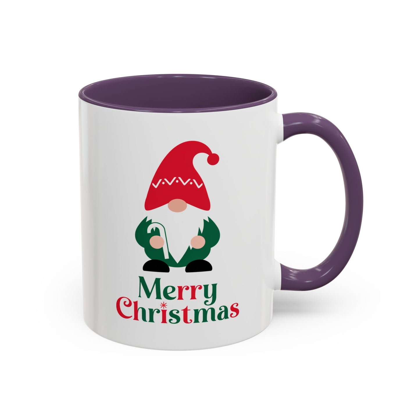 Christmas Mug - Merry Christmas Green & Red Text Gnome Candy Cane