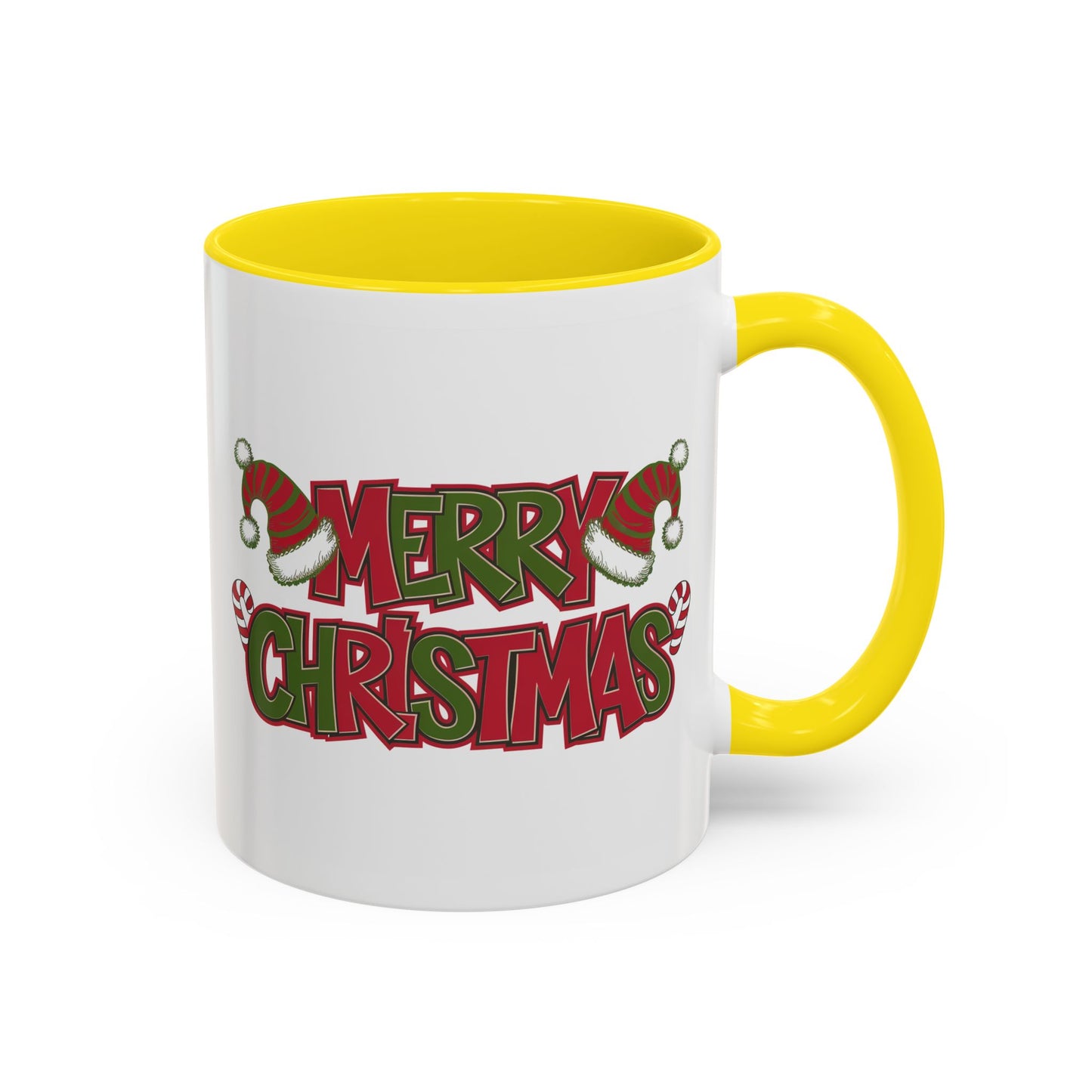 Christmas Mug - Merry Christmas Red & Green Text Hats Candy Canes