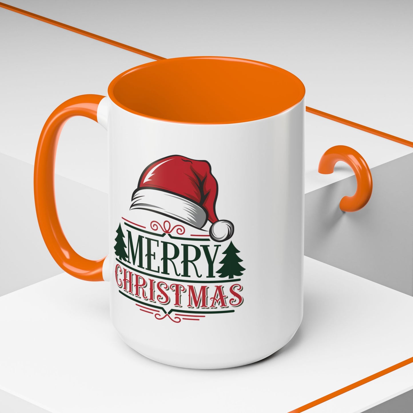 Christmas Mug - Merry Christmas Green & Red Text Red Hat