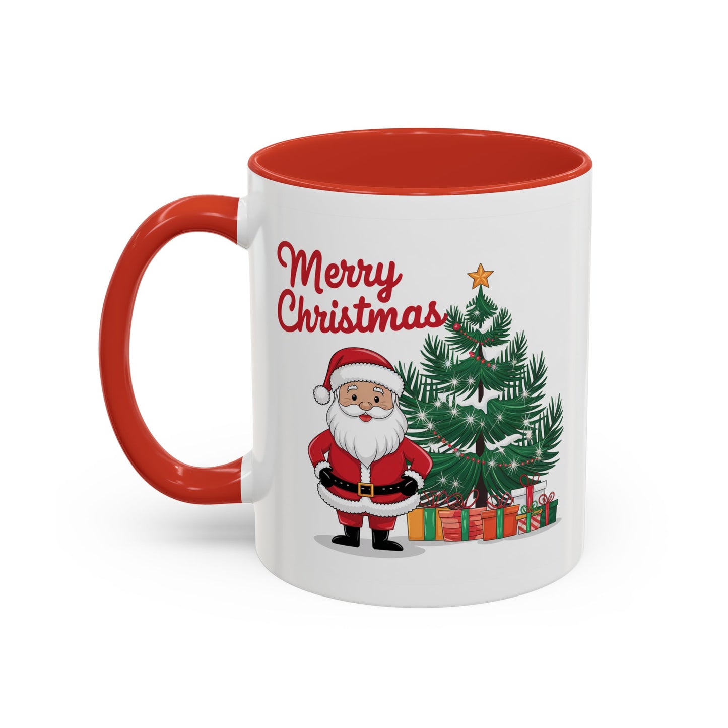 Christmas Mug - Merry Christmas Red Text Santa Tree Presents