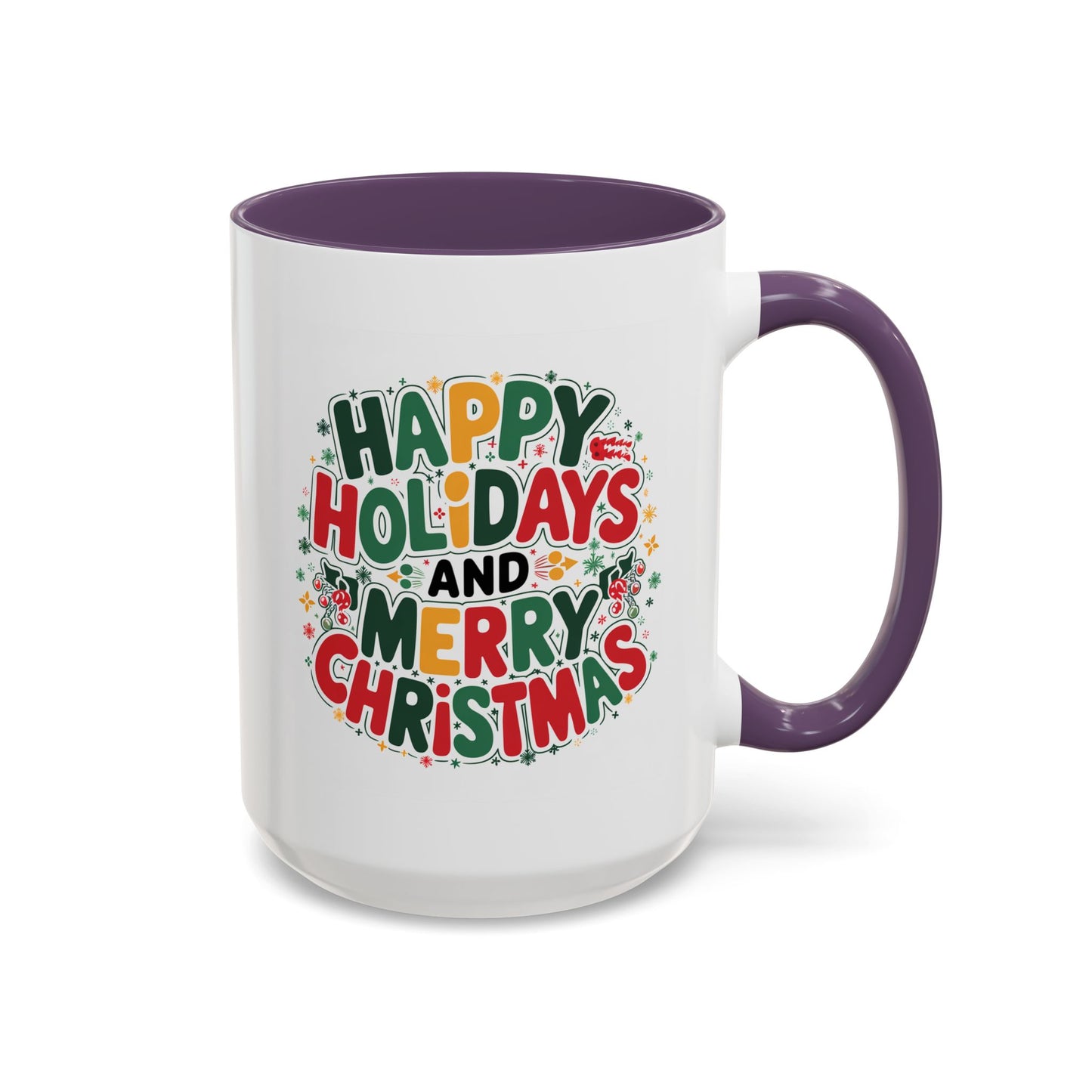 Christmas Mug - Happy Holidays and Merry Christmas Blue Green Yellow Red Text
