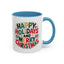 Christmas Mug - Happy Holidays and Merry Christmas Blue Green Yellow Red Text
