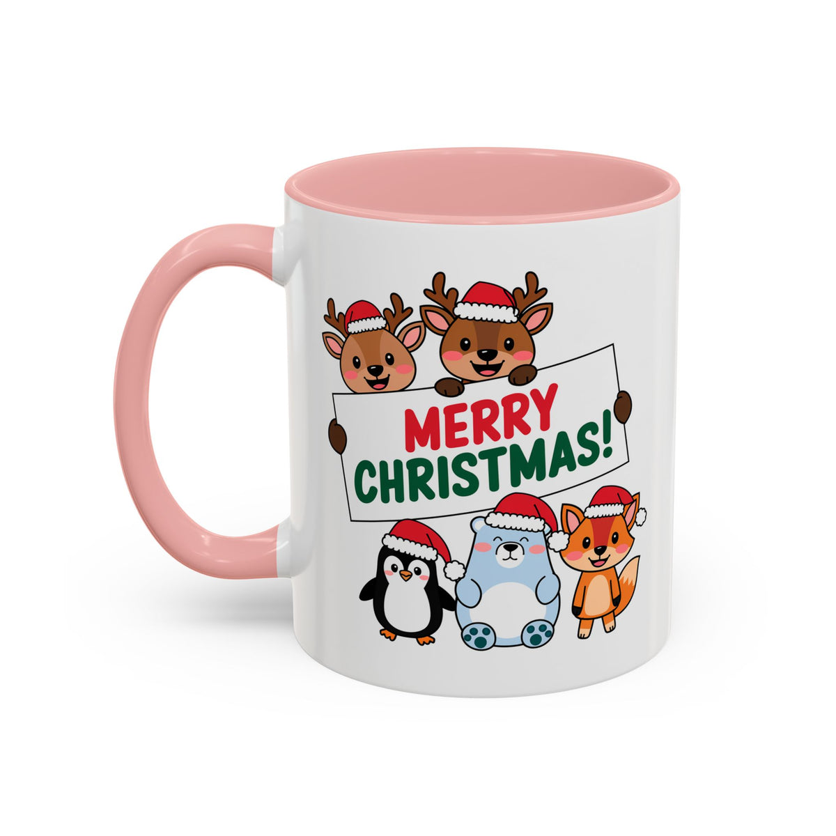 Christmas - Merry Christmas Red & Green Text Reindeer Penguin Bear Fox