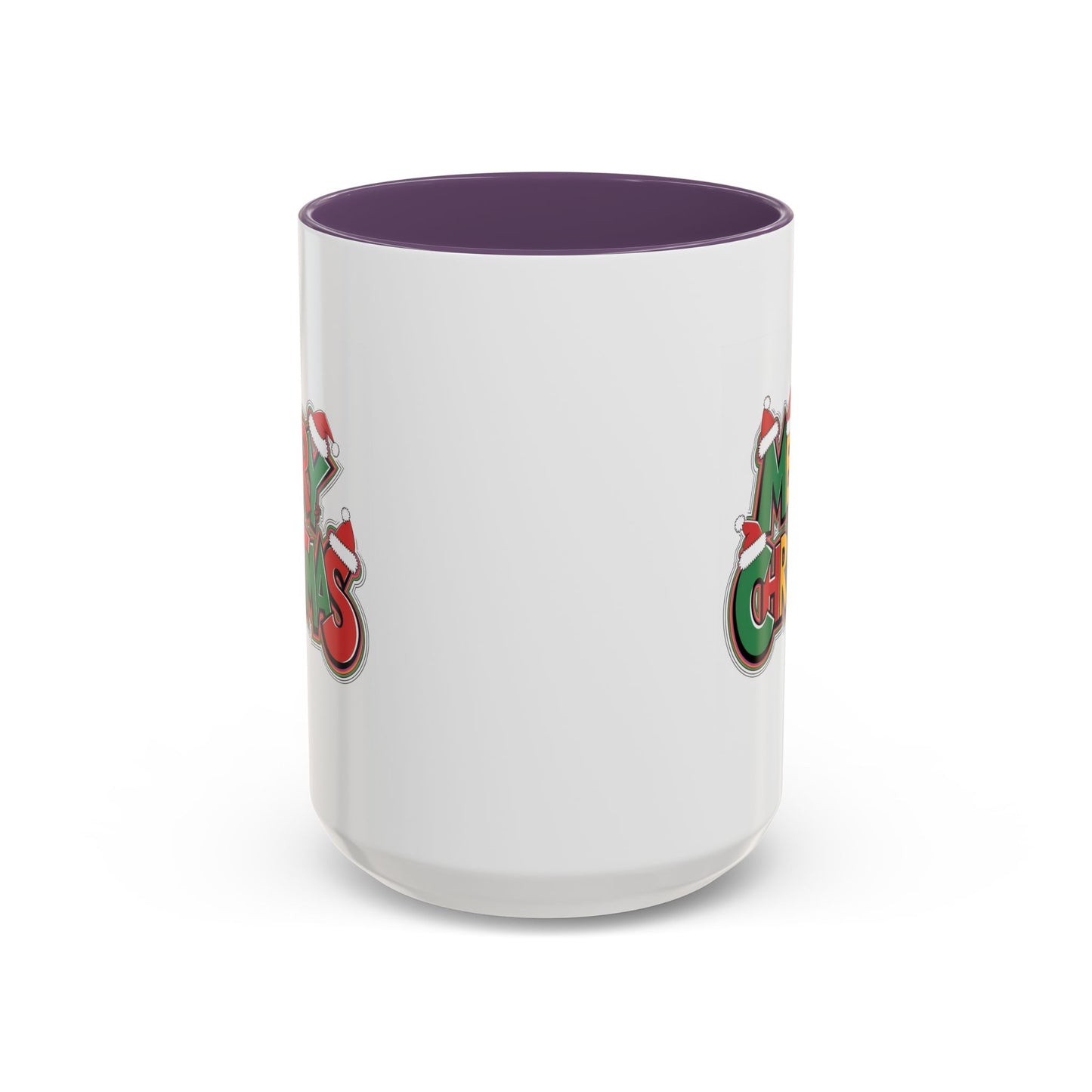 Christmas Mug - Merry Christmas Green Yellow & Red Text Hats
