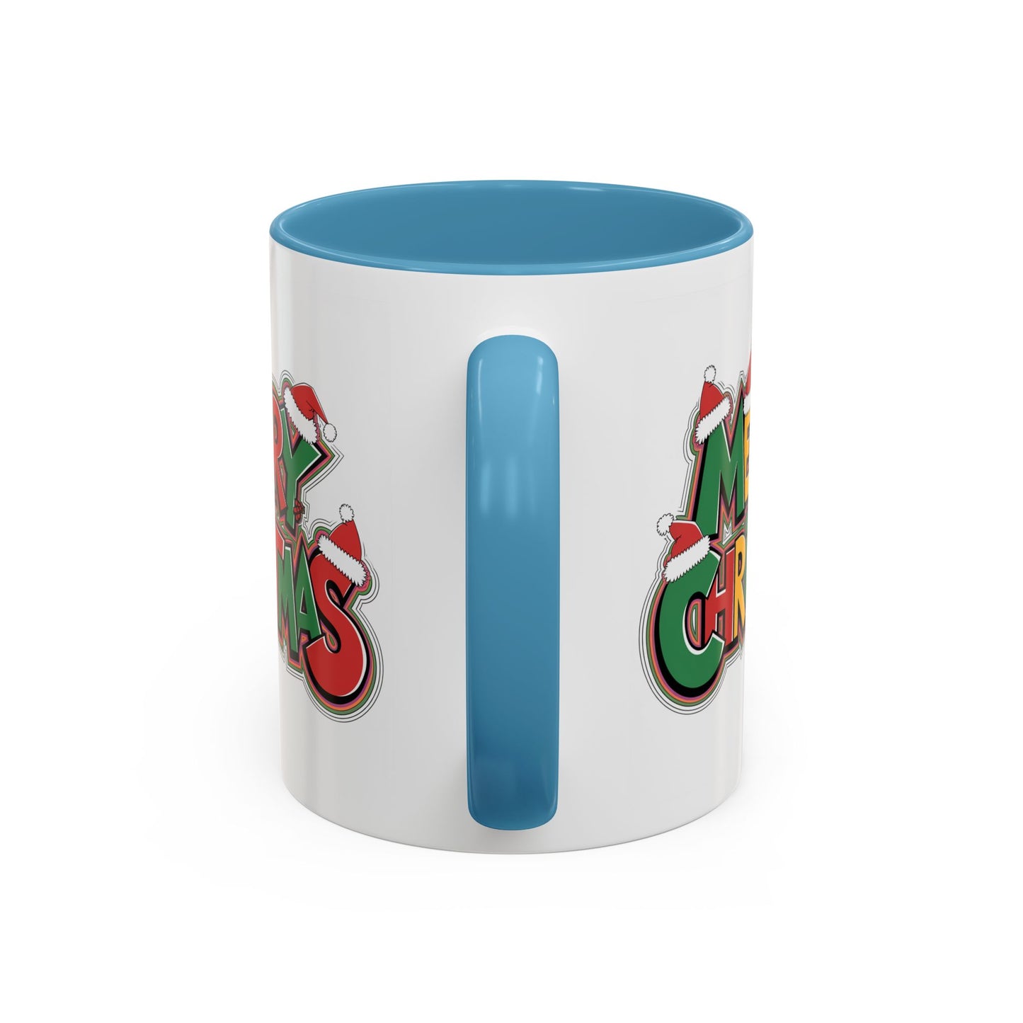 Christmas Mug - Merry Christmas Green Yellow & Red Text Hats