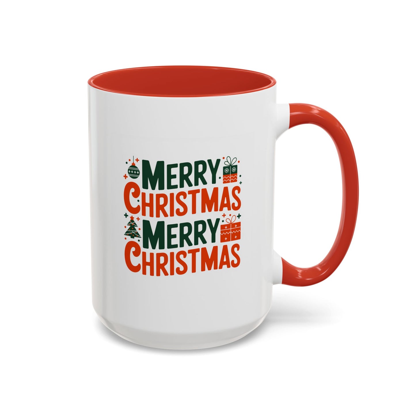 Christmas Mug - Green & Red Text Tree Presents