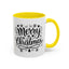 Christmas Mug - Merry Christmas Black Text Tree Snowflakes Hearts