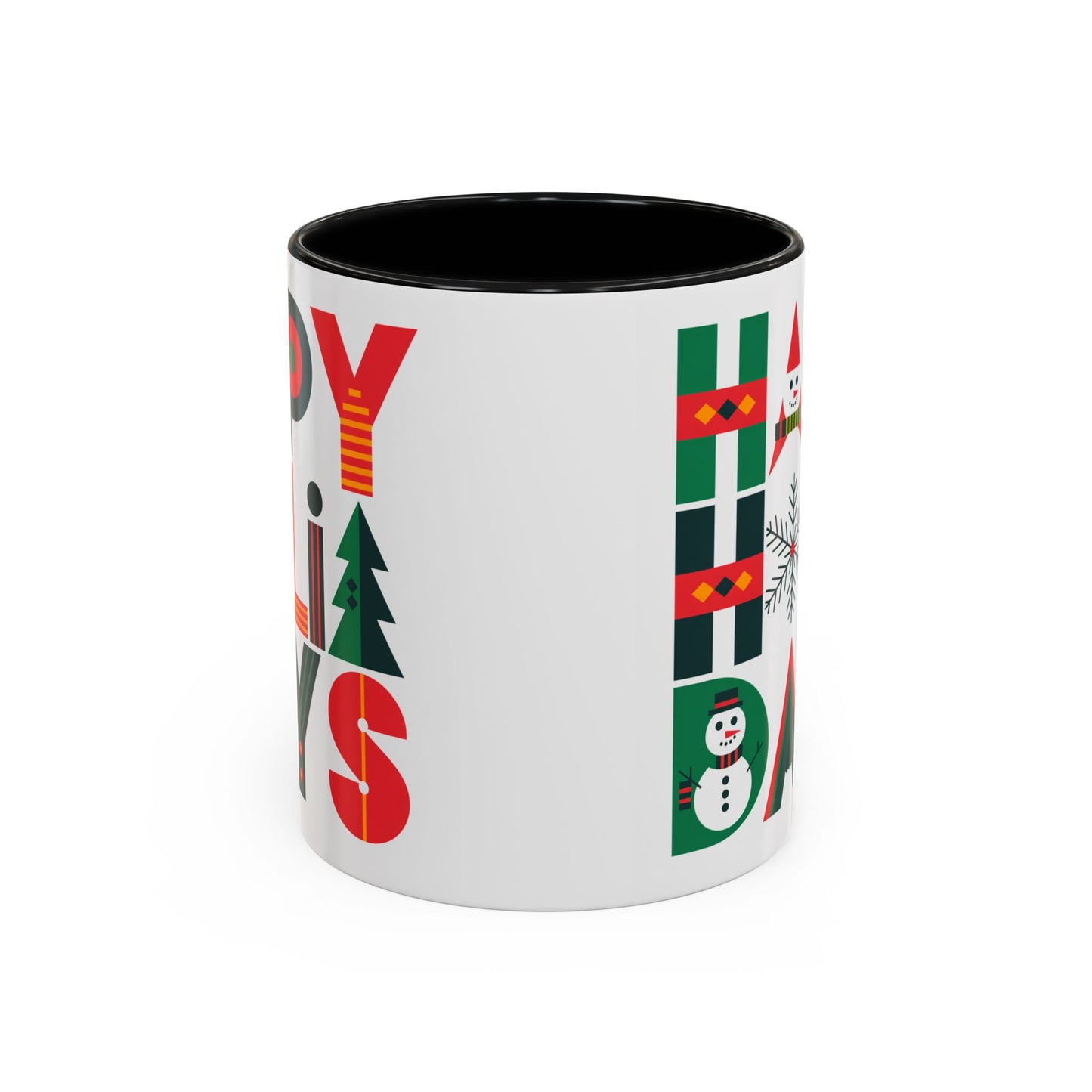 Christmas Mug - Happy Holidays Green Red & Blue Decorative Text