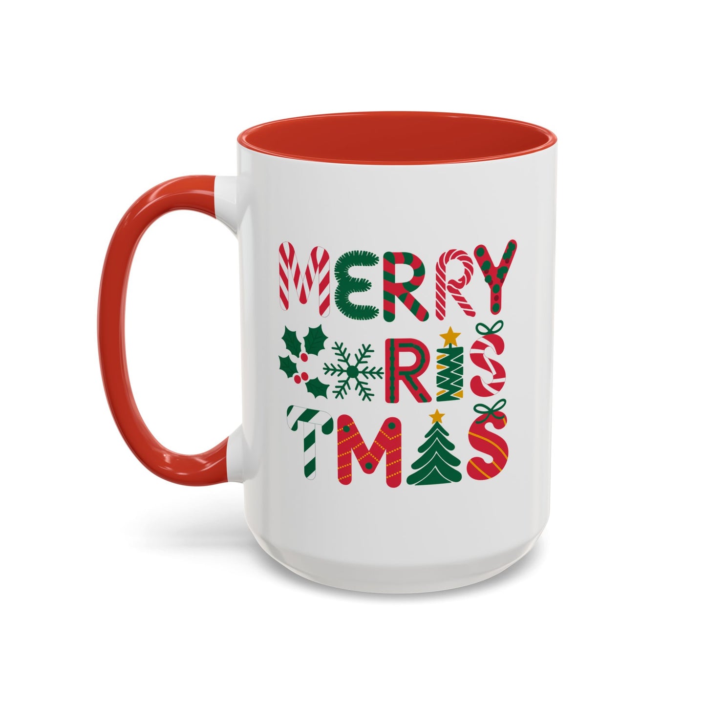 Christmas Mug - Merry Christmas Red Green & Gold Decorative Text