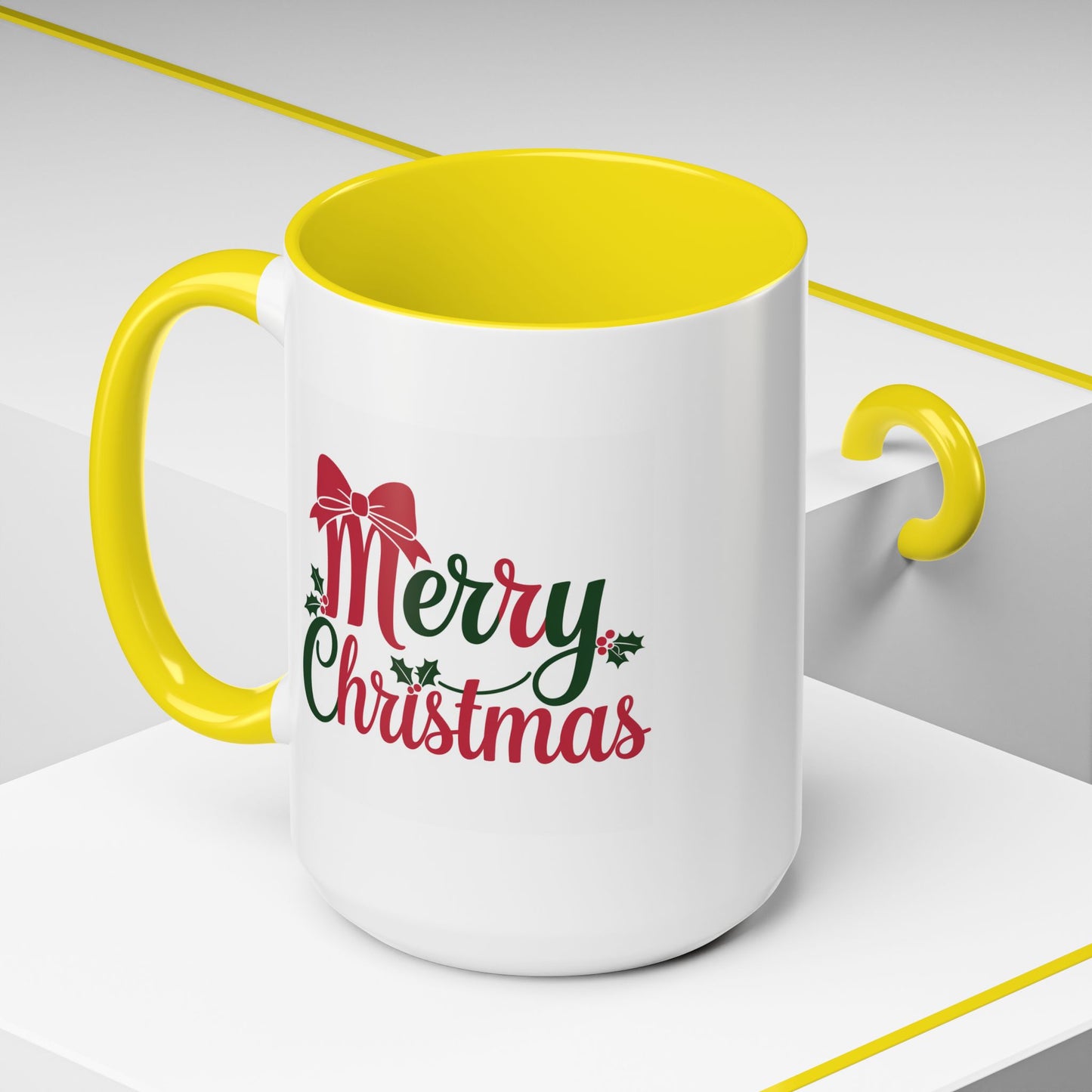 Christmas Mug - Merry Christmas Red & Green Text Bow