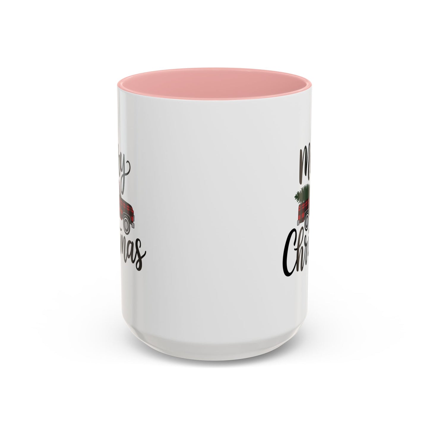 Christmas Mug - Merry Christmas Black Text Tartan Truck
