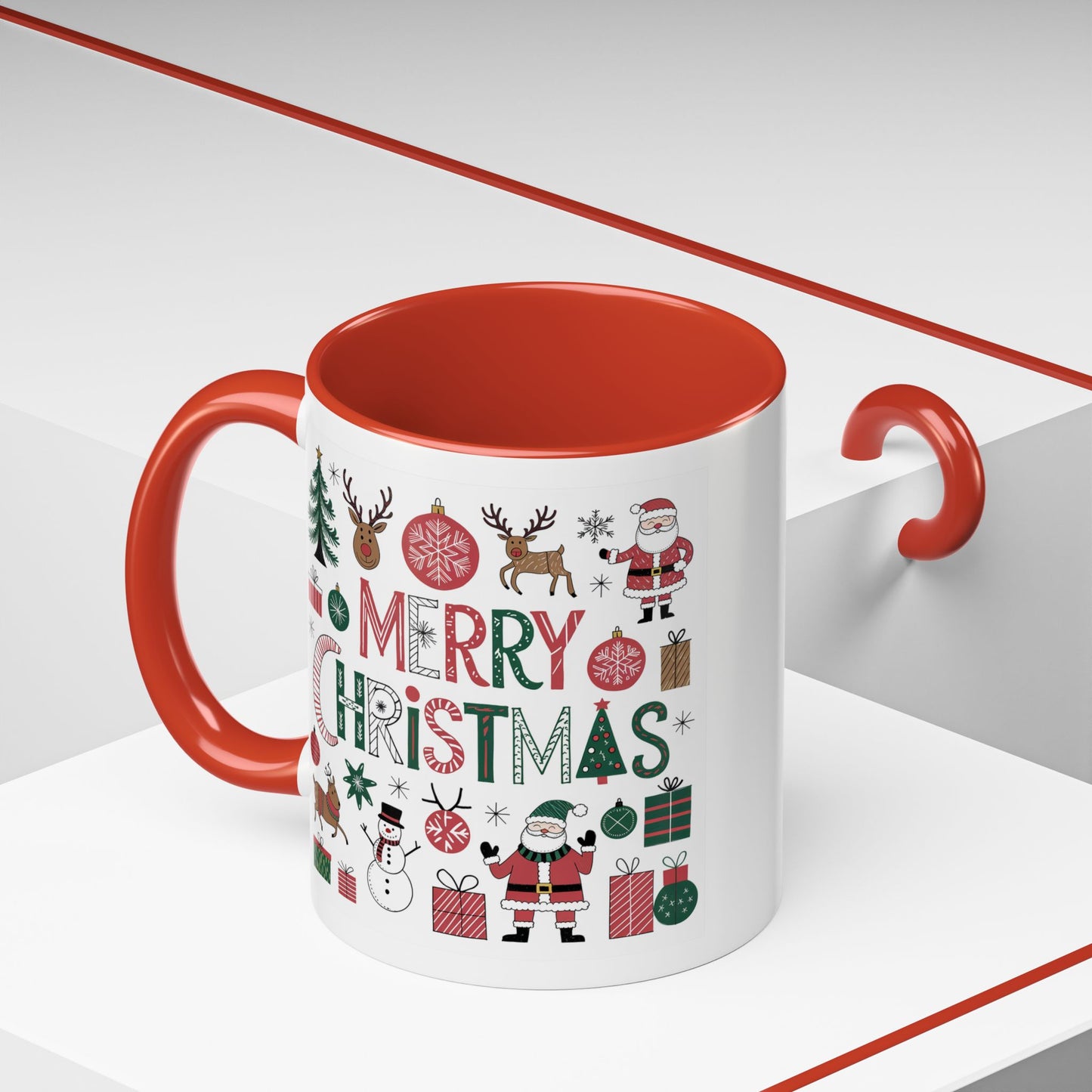 Christmas Mug - Merry Christmas Red White & Green Text Collage