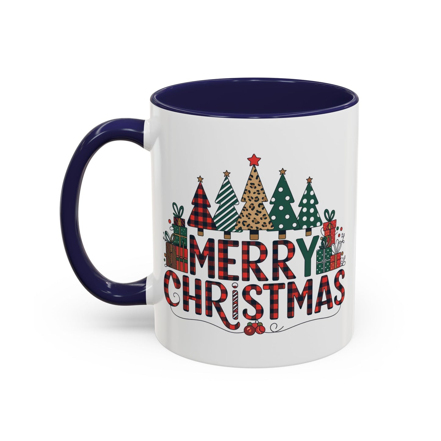 Christmas Mug - Merry Christmas Tartan Text Trees Presents