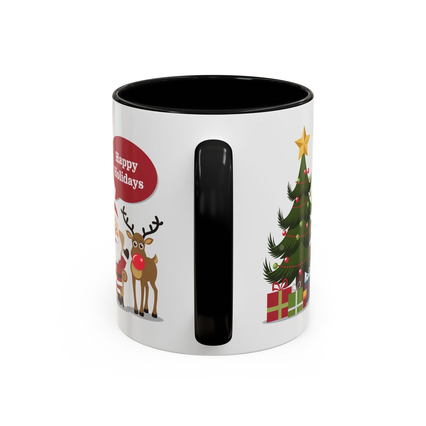 Christmas Mug - Happy Holidays Callout Santa Tree Presents Reindeer