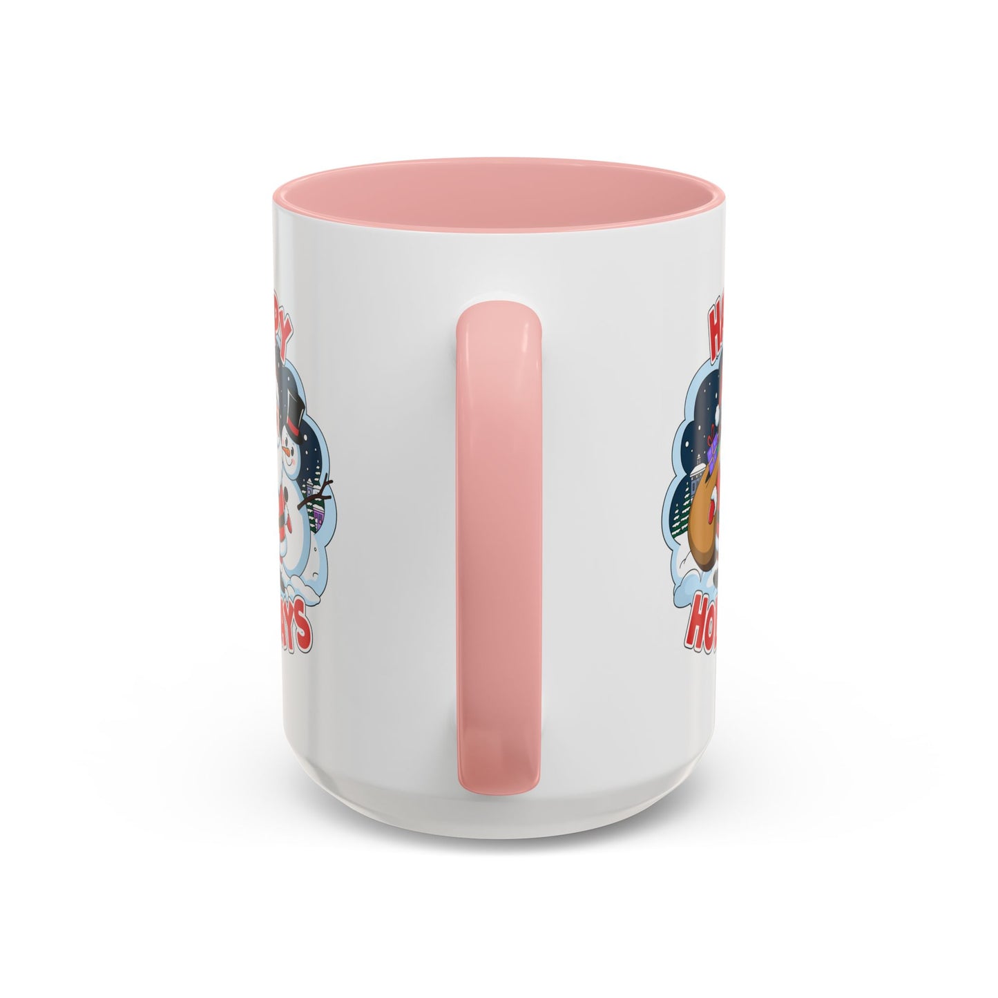 Christmas Mug - Happy Holidays Red & White Text Santa Snowman