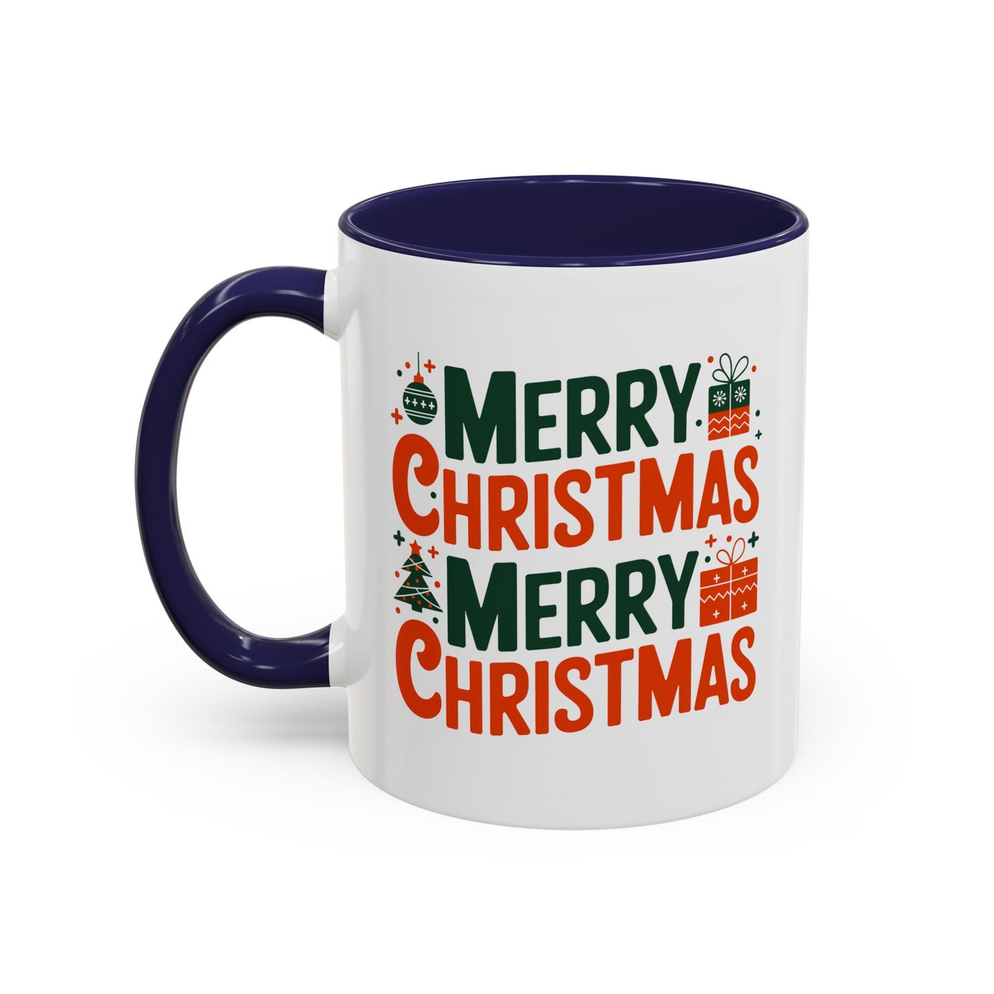 Christmas Mug - Green & Red Text Tree Presents