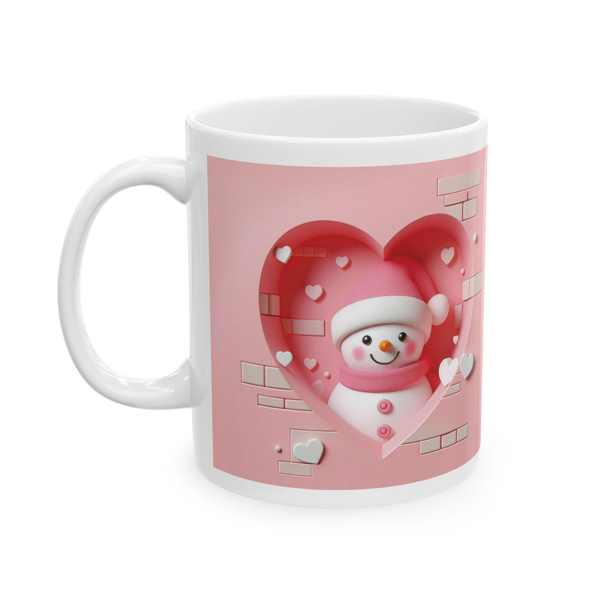 Chirstmas Mug - Pink Snowman Heart