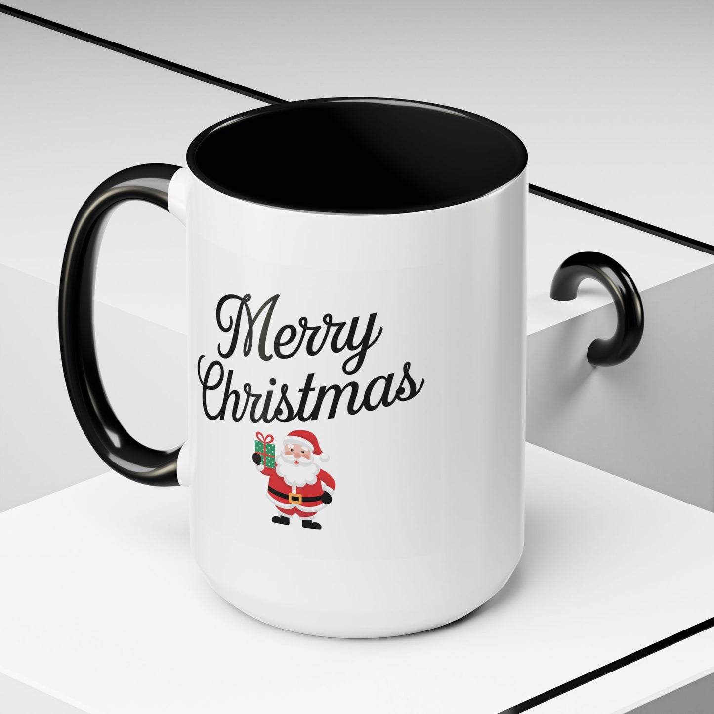 Christmas Mug - Merry Christmas Black Text Santa Present
