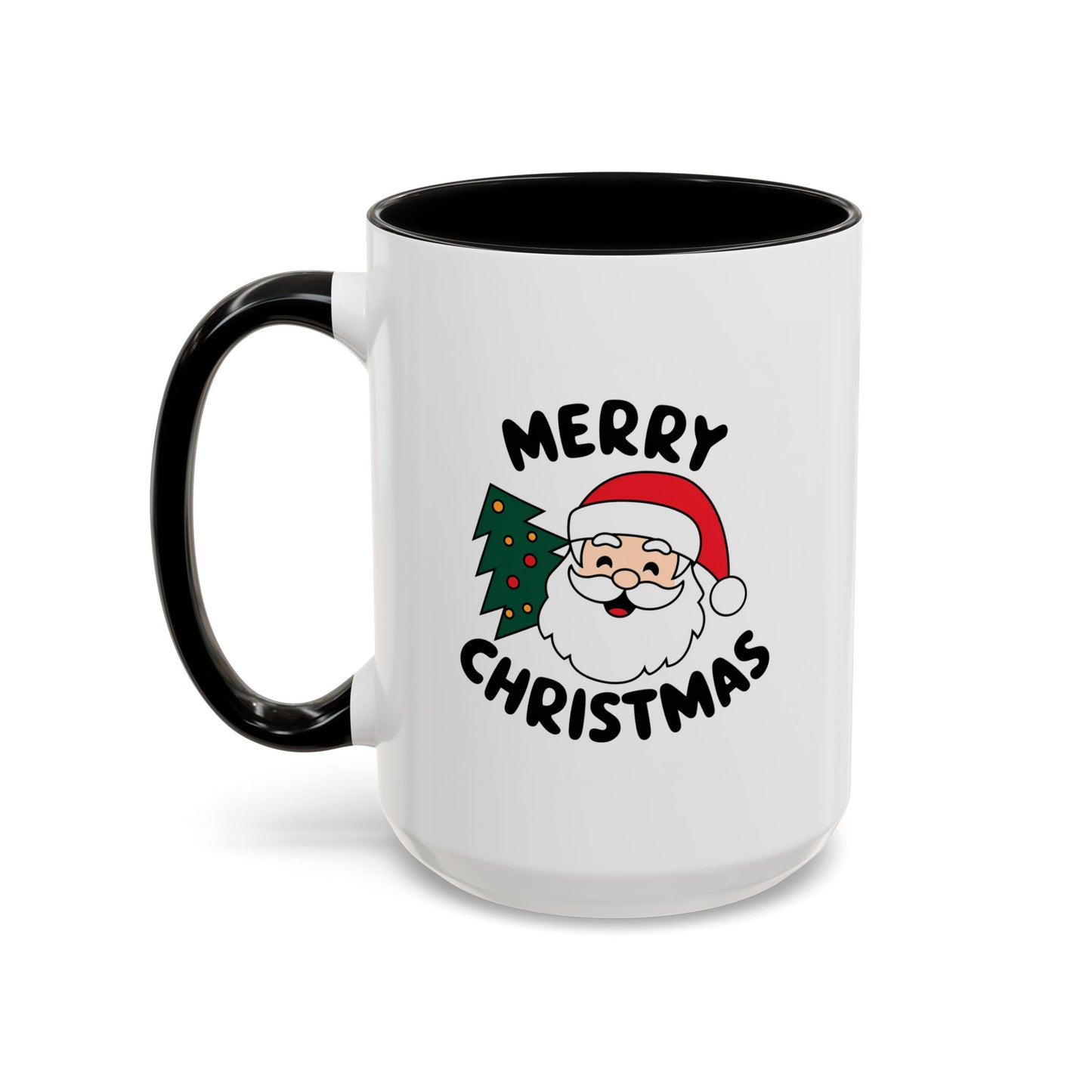Christmas Mug - Merry Christmas Black Text Santa Tree