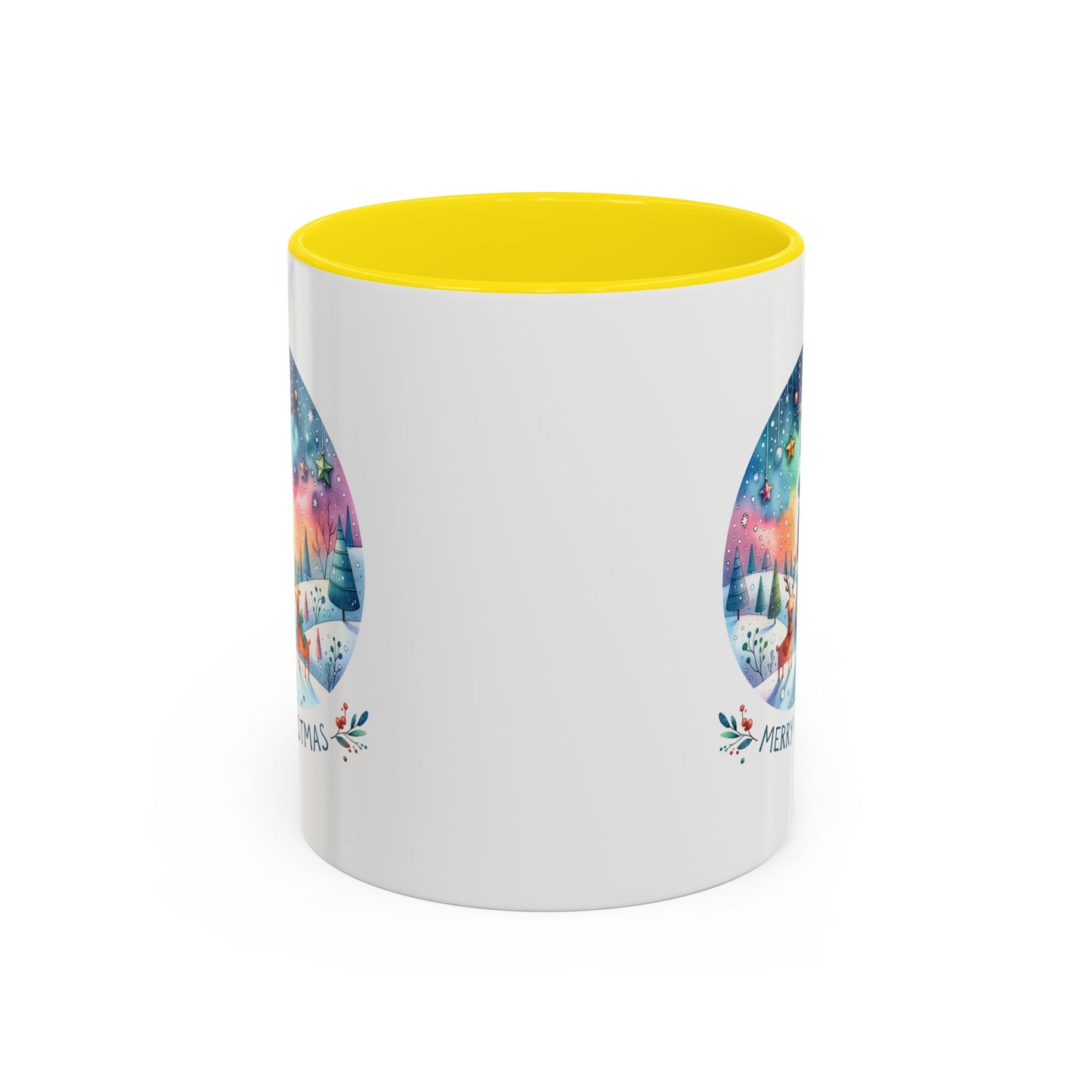 Christmas Mug - Merry Christmas Blue Text Snowman Star Reindeer