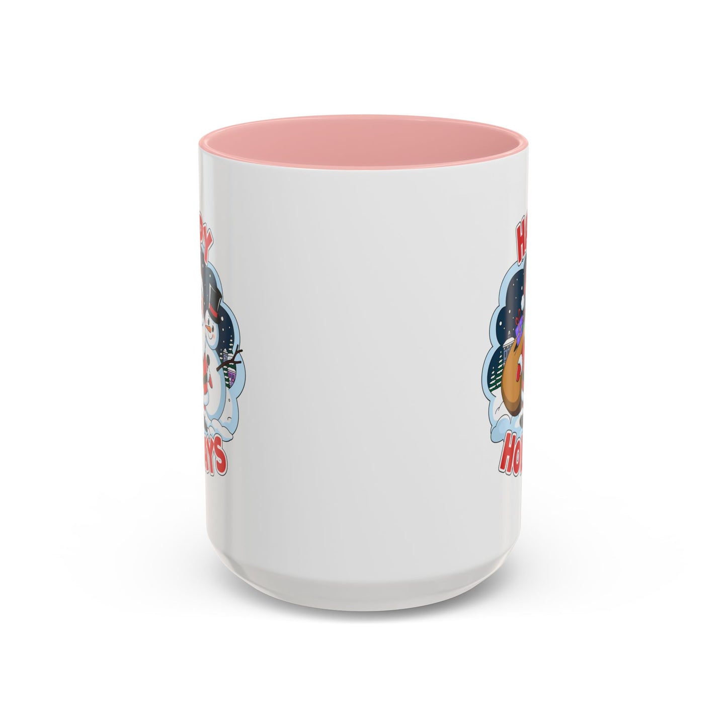 Christmas Mug - Happy Holidays Red & White Text Santa Snowman